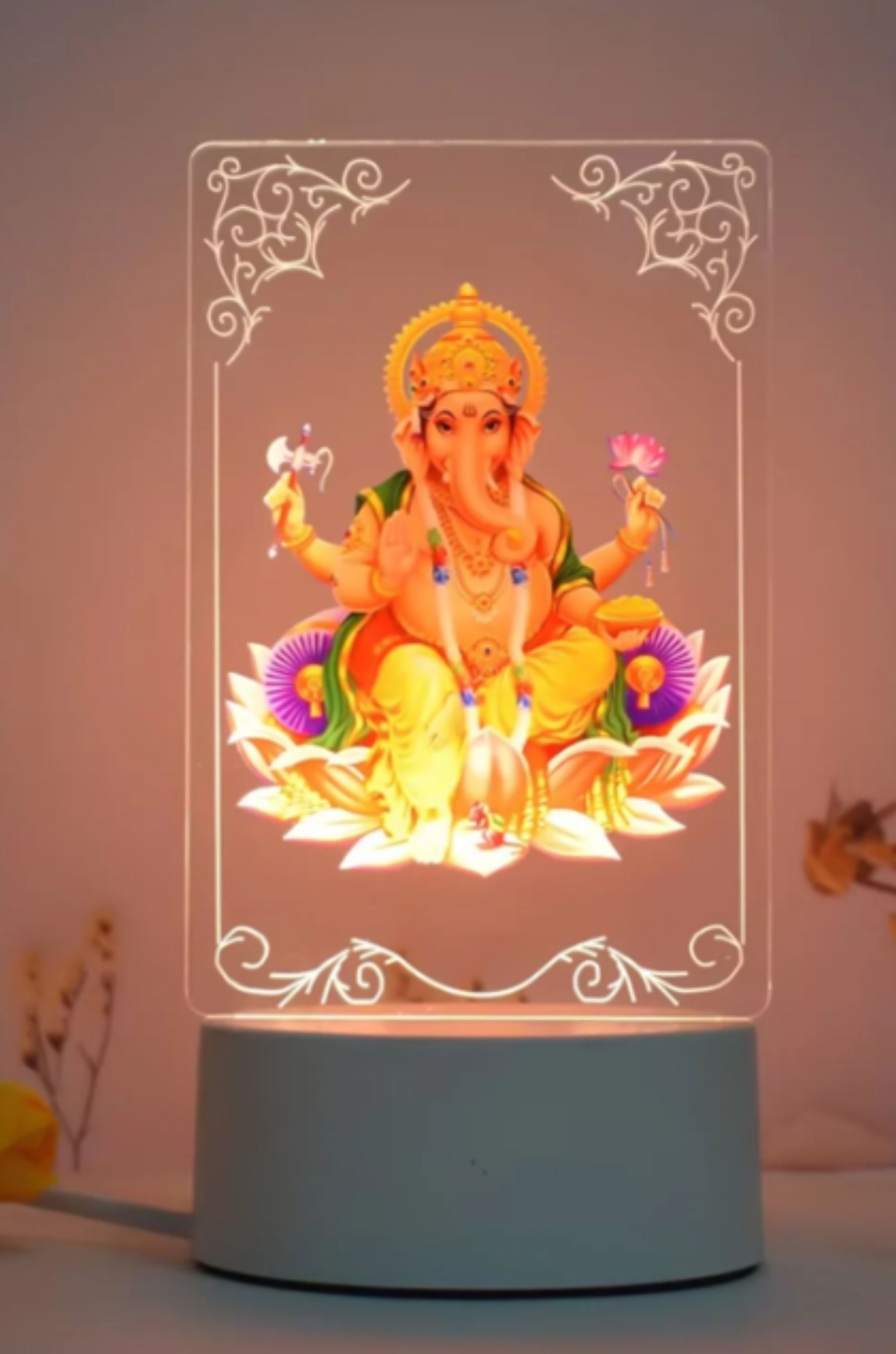 3D Lord Ganesh Frame – Soft White LED Night Light for Home Decor 5 inch LED FRAME-image-19