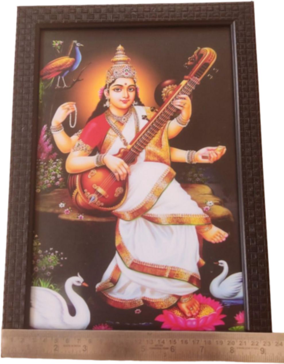 Saraswati Devi Black painting for Wall Decoration Photo frame 12 inch MDF-image-42