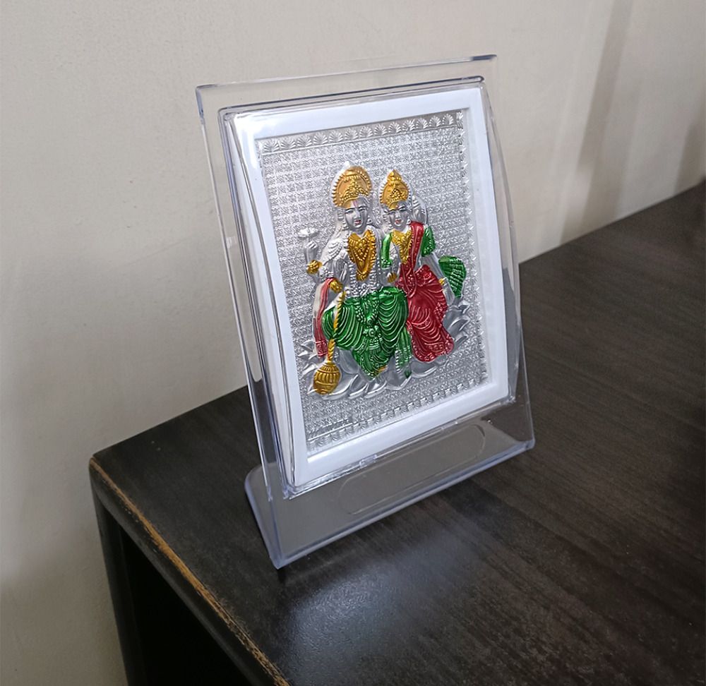 hitech 999 Silver Lakshmi Rarayan Photo frame Stand 7 inch Photo Frame-picture-2