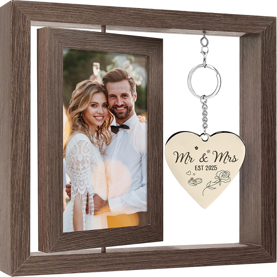 Rotating Double Sided Wooden Photo Frame with Heart Pendant Decor Gift 7 inch Photo Frame-image-26