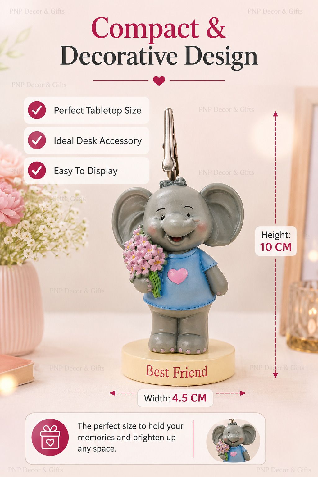Polystone Elephant Photo Holder Clip Best Friend Showpiece for Desk Decor 3 inch Photo clipper-image-8