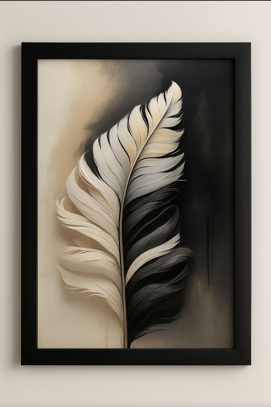 Black and White Feather Wall Art with Black Frame-Stylish Art 13 inch Photo-image-40