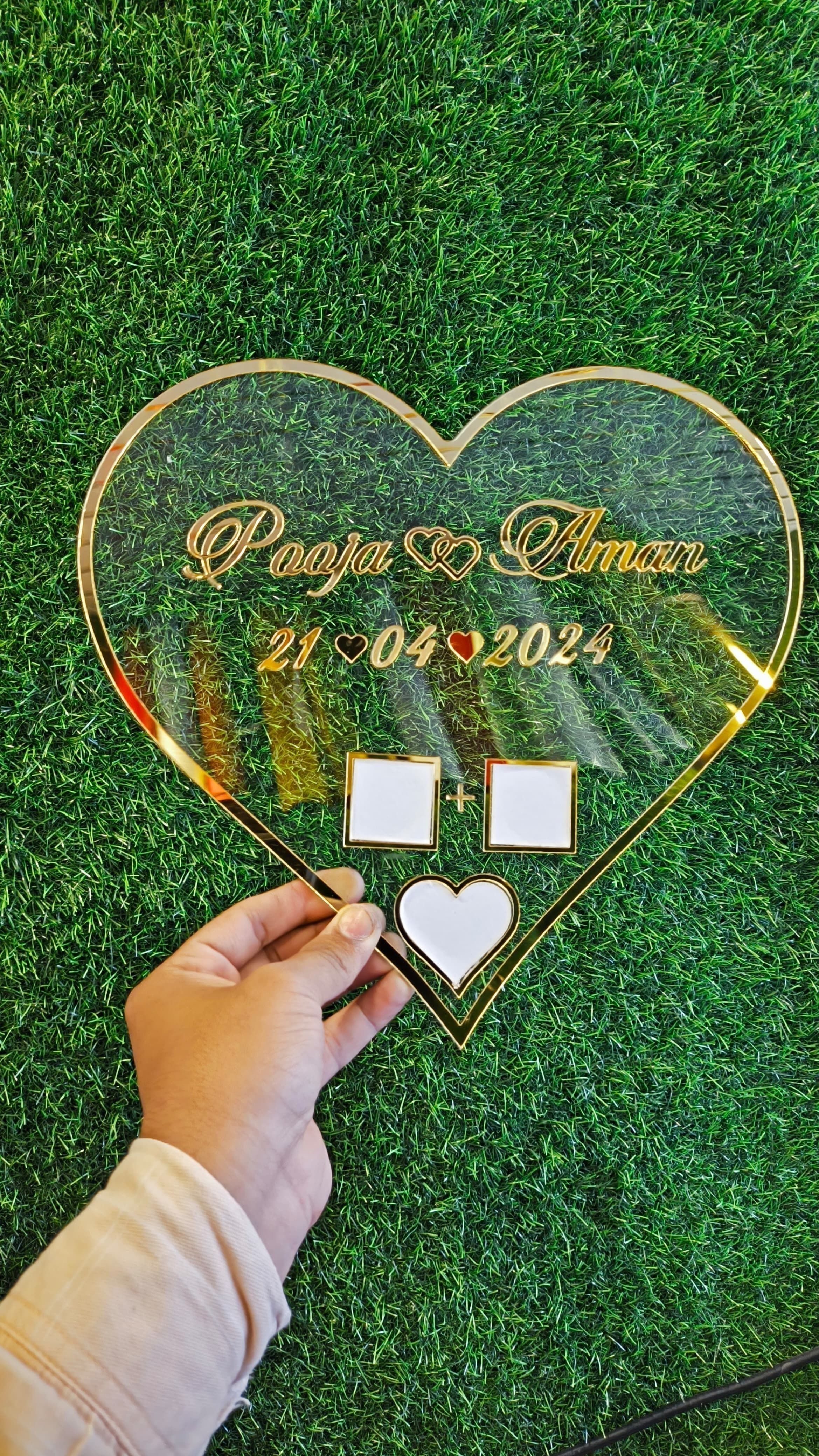 Heart Shape new ,Couple Finger Print Gift| Personalized Text Golden Metal Design 8 inch Wedding Thumb Print-image-19