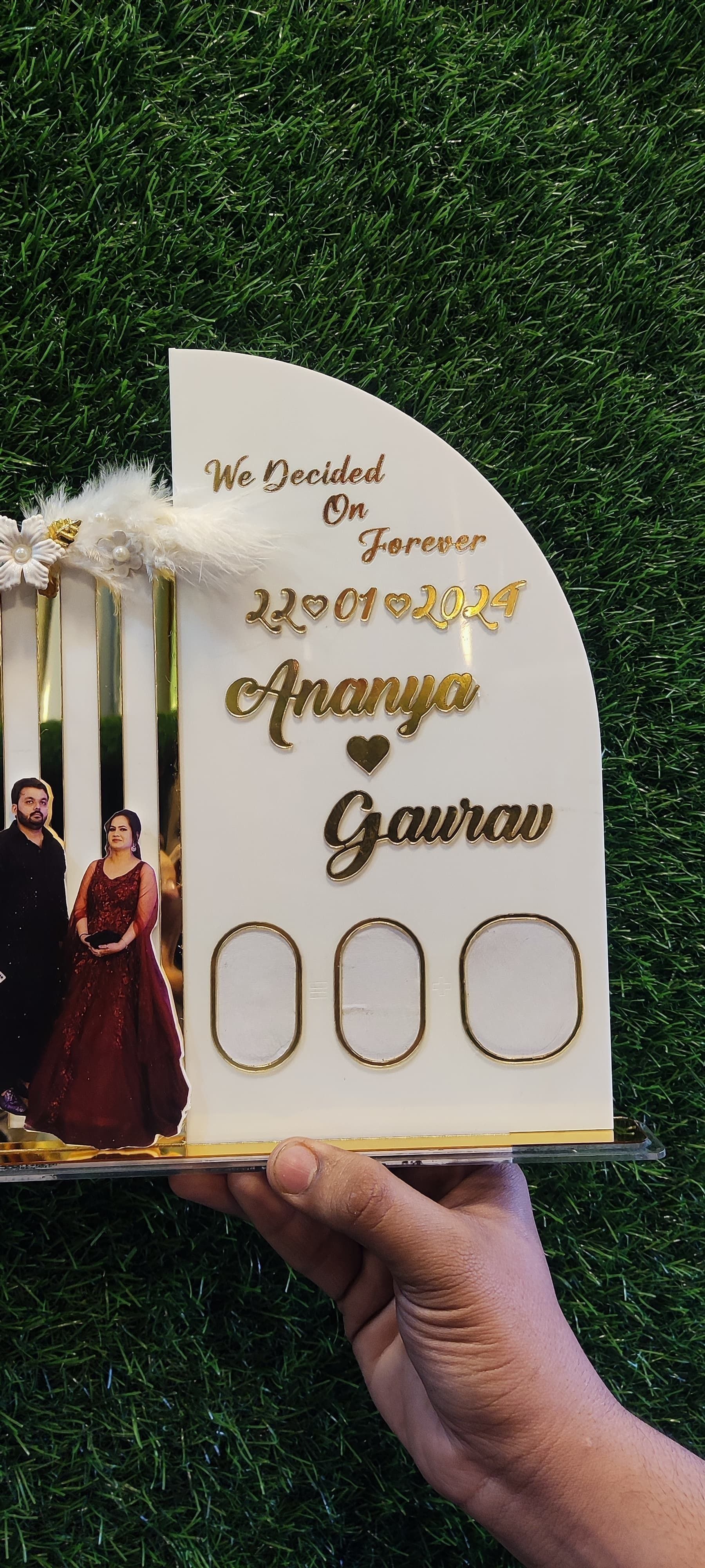 Nikah Thumb Platter,Couple Finger Print Gift| Personalized Text | Golden 8 inch Wedding Thumb Print