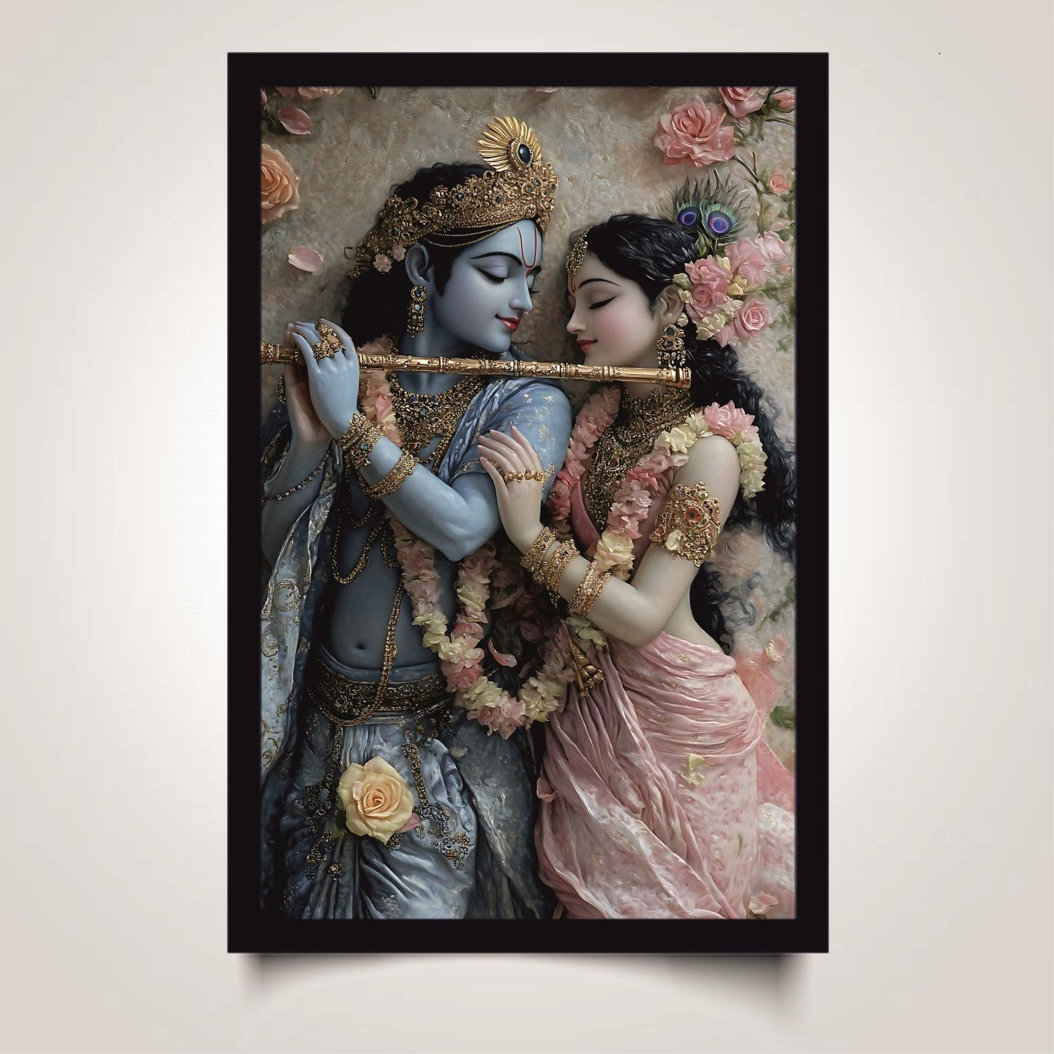 Radha krishna Black photo frame Digital Reprin... 12 inch wodden