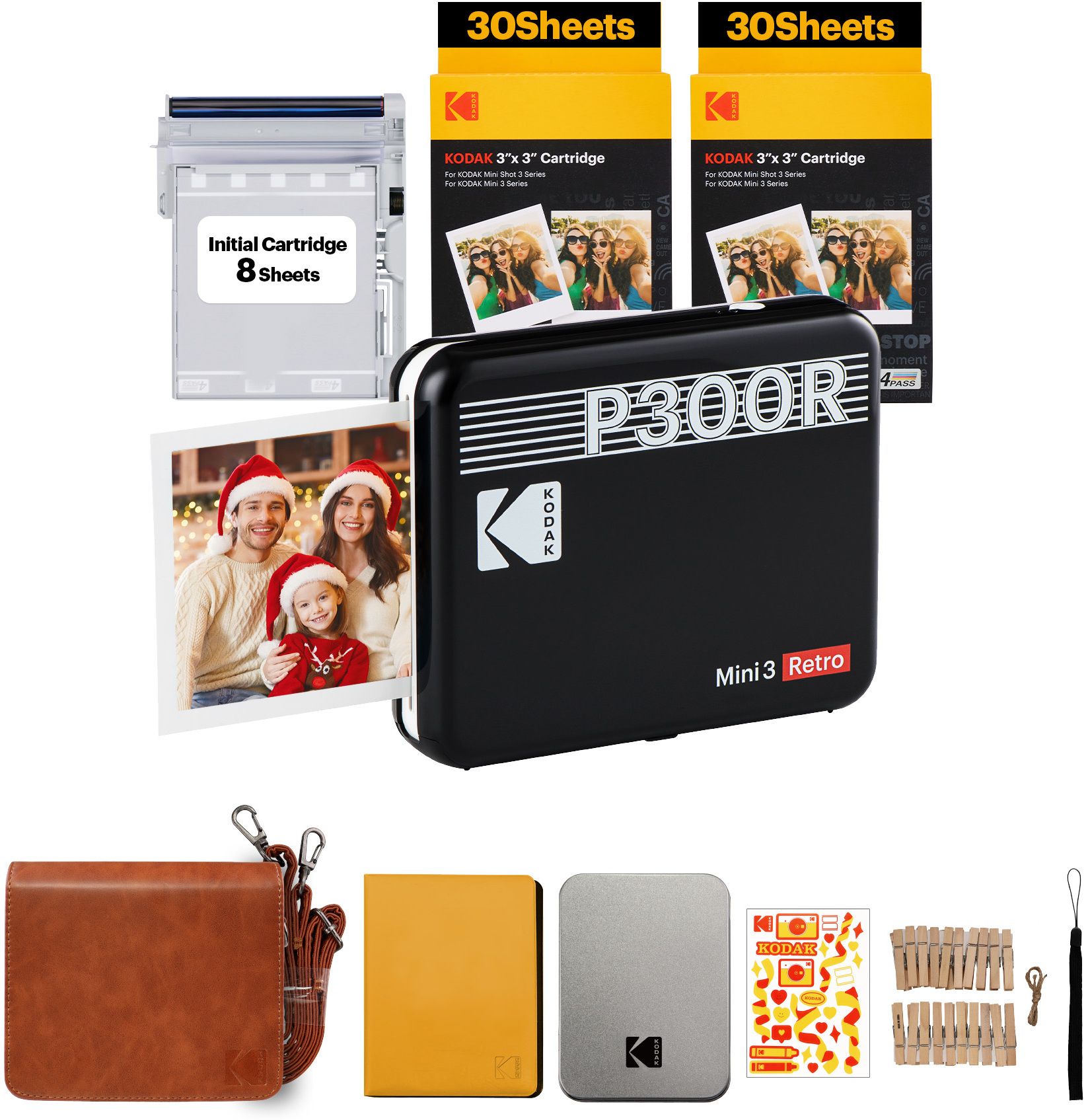 KODAK Mini 3 Retro 3" X 3" (60 Sheet Bundle, Carry case, accessory Bundle) Photo Printer