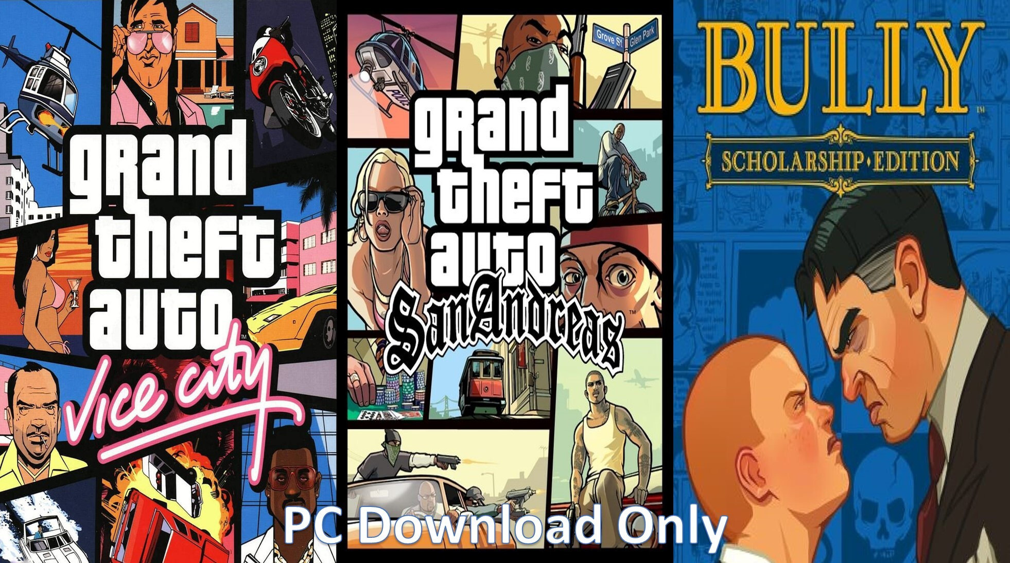 Vice City, Sanandreas, Bully Top Three Game Combo (Offline Only) (No DVD) (Regular) image 1