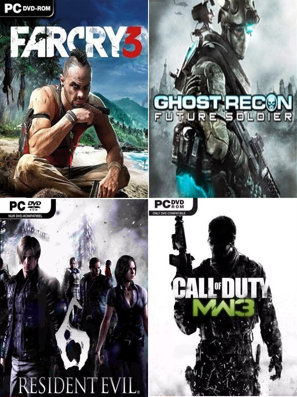 Farcry 3, Ghost Recon: Future Soldier, Resident Evil 6, Call of Duty MW 3 Top Four Game Combo (Offline Only) (Regular) image 1