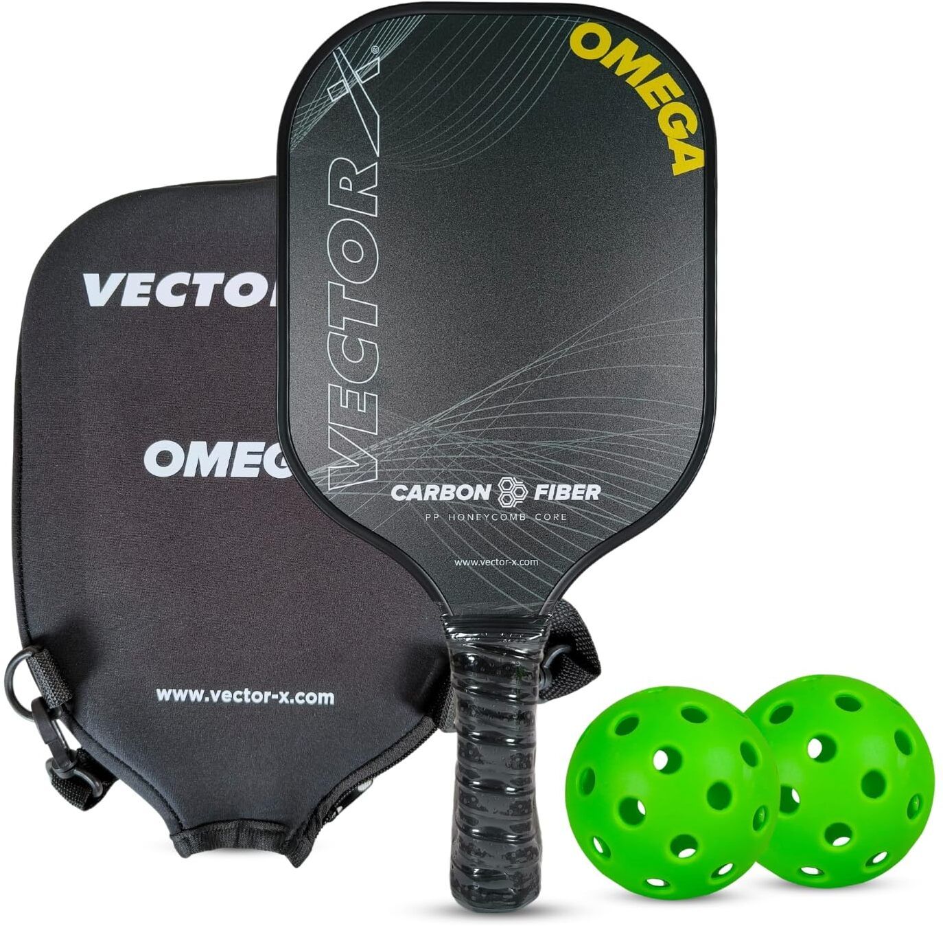 Omega Carbon Fiber Material,PP Honeycomb Core (1 Racket+2 Pickle Ball+Carry Bag) Pickleball Paddle-image-30