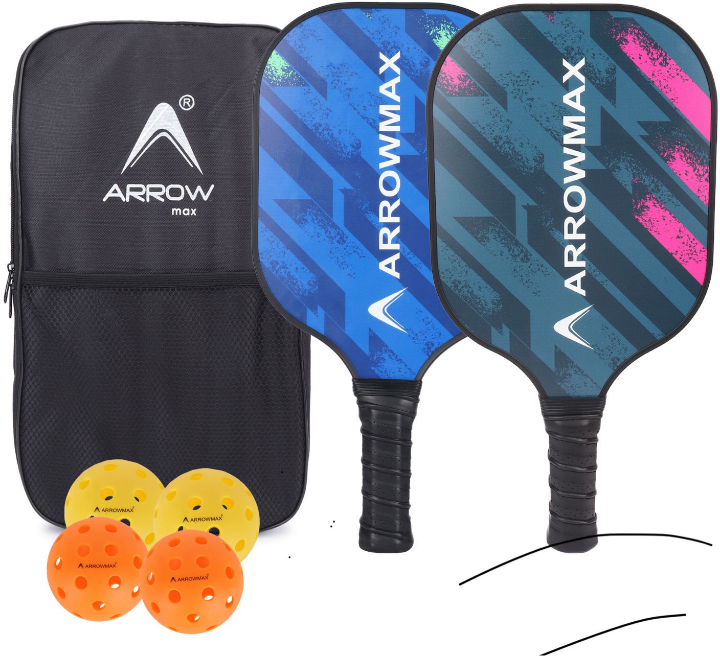 arrowmax Fiberglass 2pc Paddles,4 pc 40 holes Pickleball Ball,1pc Full Cover Set Pair Pickleball Paddle-picture-36