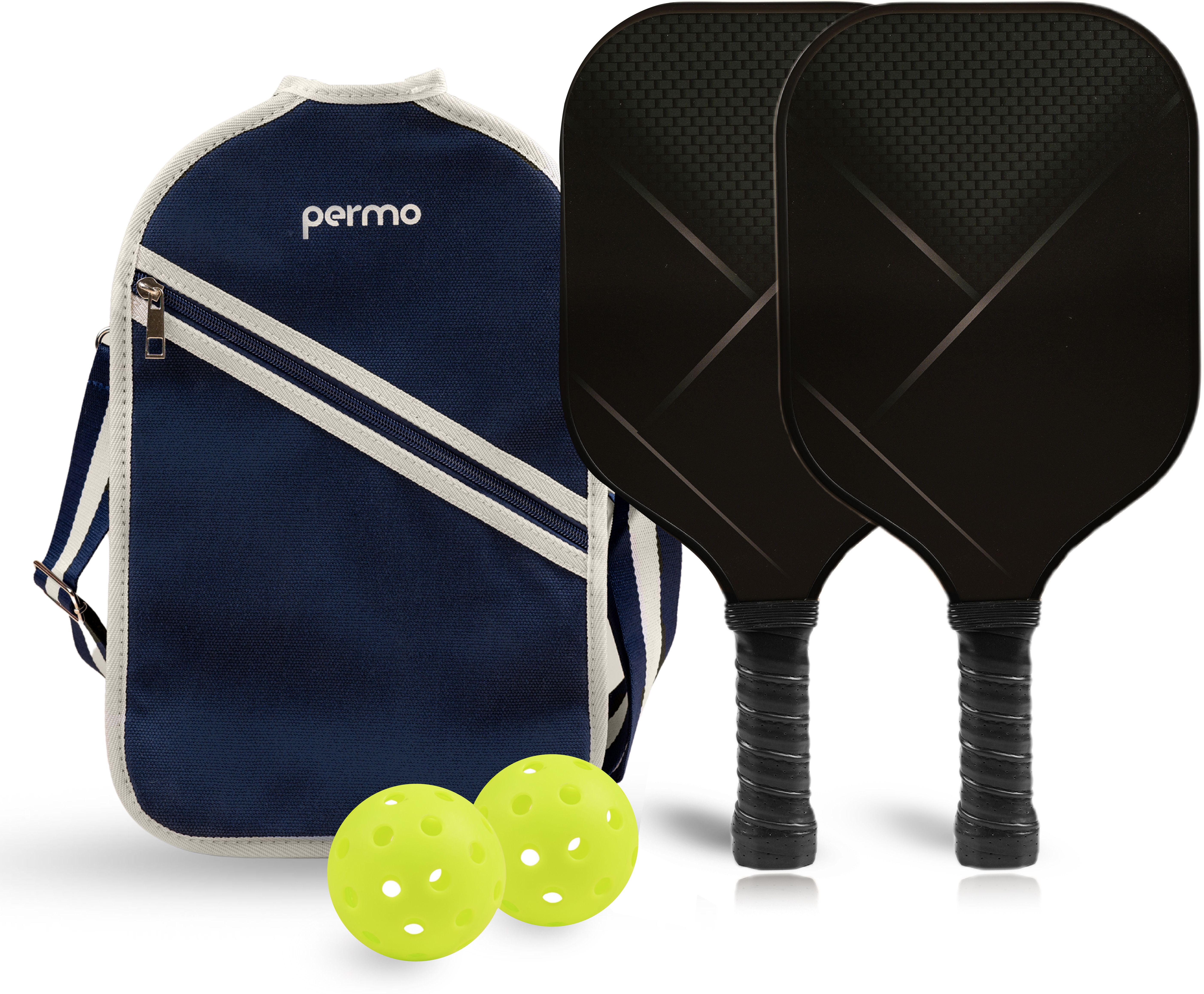 permo Premium Pickleball Set | 2 Lightweight Fiberglass Paddles (12mm) 2 Balls & 1 Bag Pickleball Paddle-picture-19
