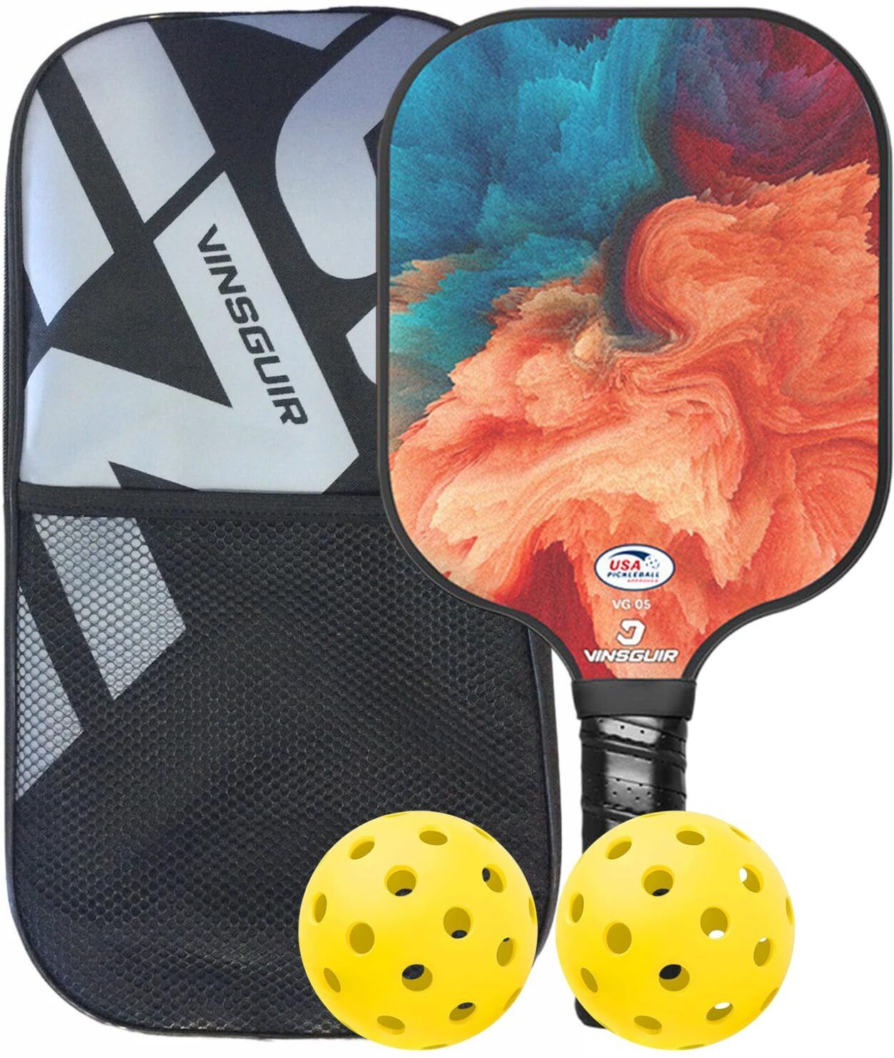 Fiberglass Surface, 2 Pickle Balls & Paddle Cover Bag Cushion Pickleball Set Pickleball Paddle-image-47