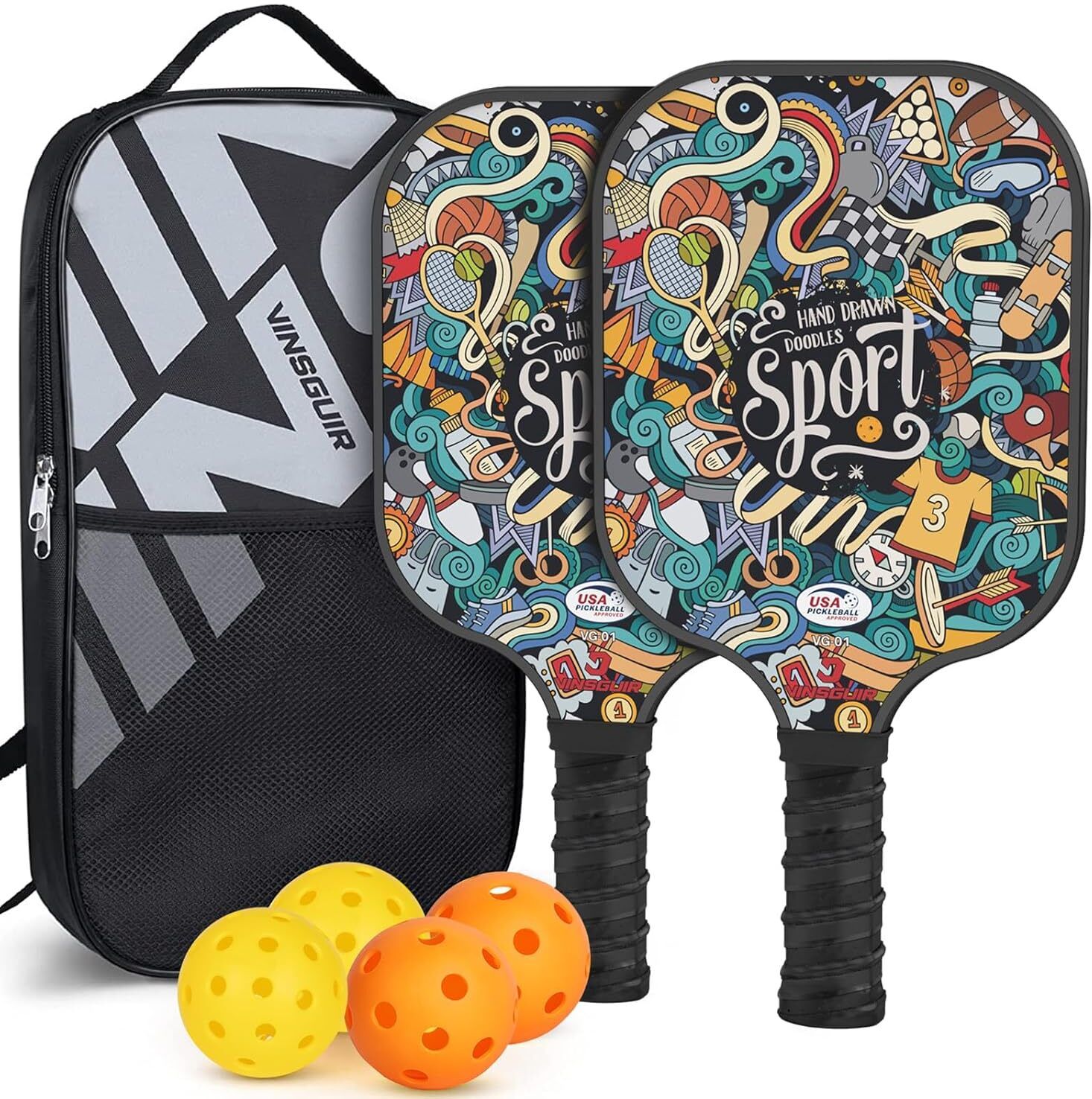 Pickleball Paddle Set of 2 with 4 Balls & Bag Pickleball Paddle-image-20