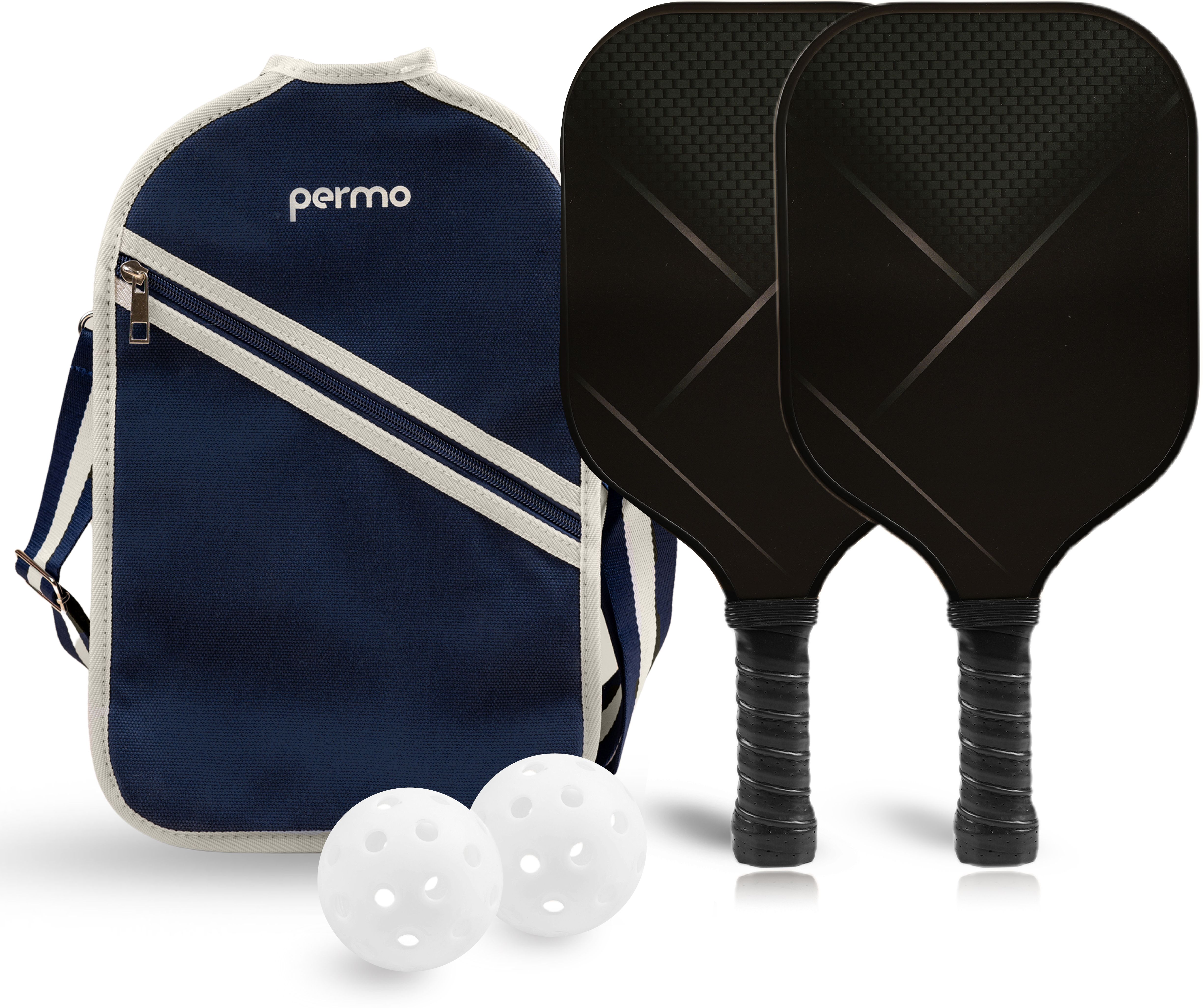 permo Pickleball Set-2 Fiberglass Paddles 14mm 2 Balls & 1 Bag Lightweight & Durable Pickleball Paddle-picture-17