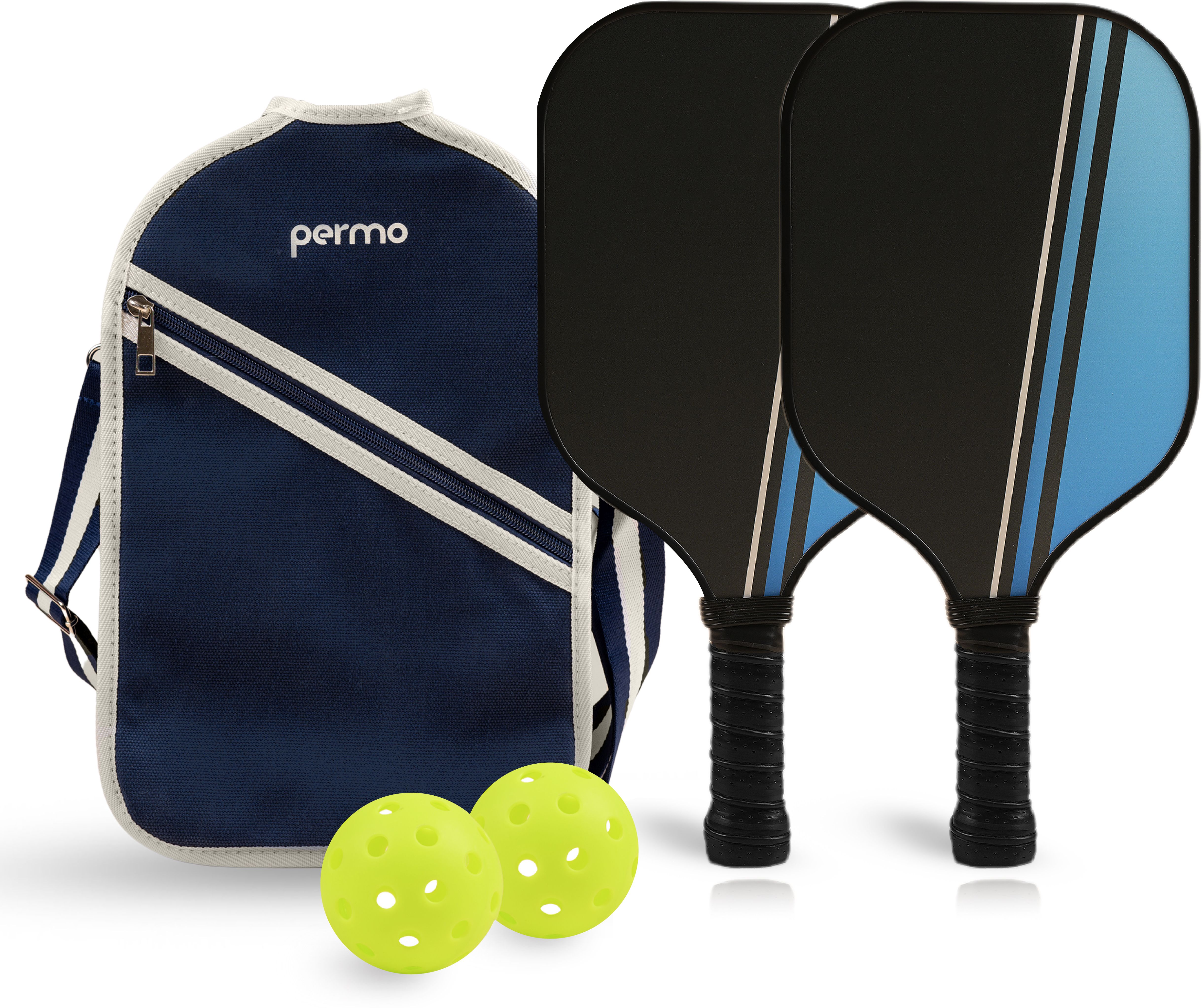 permo Pickleball Set | 2 Fiberglass 12mm Paddles, 2 Balls & 1 Lightweight Canvas Bag Pickleball Paddle-picture-23