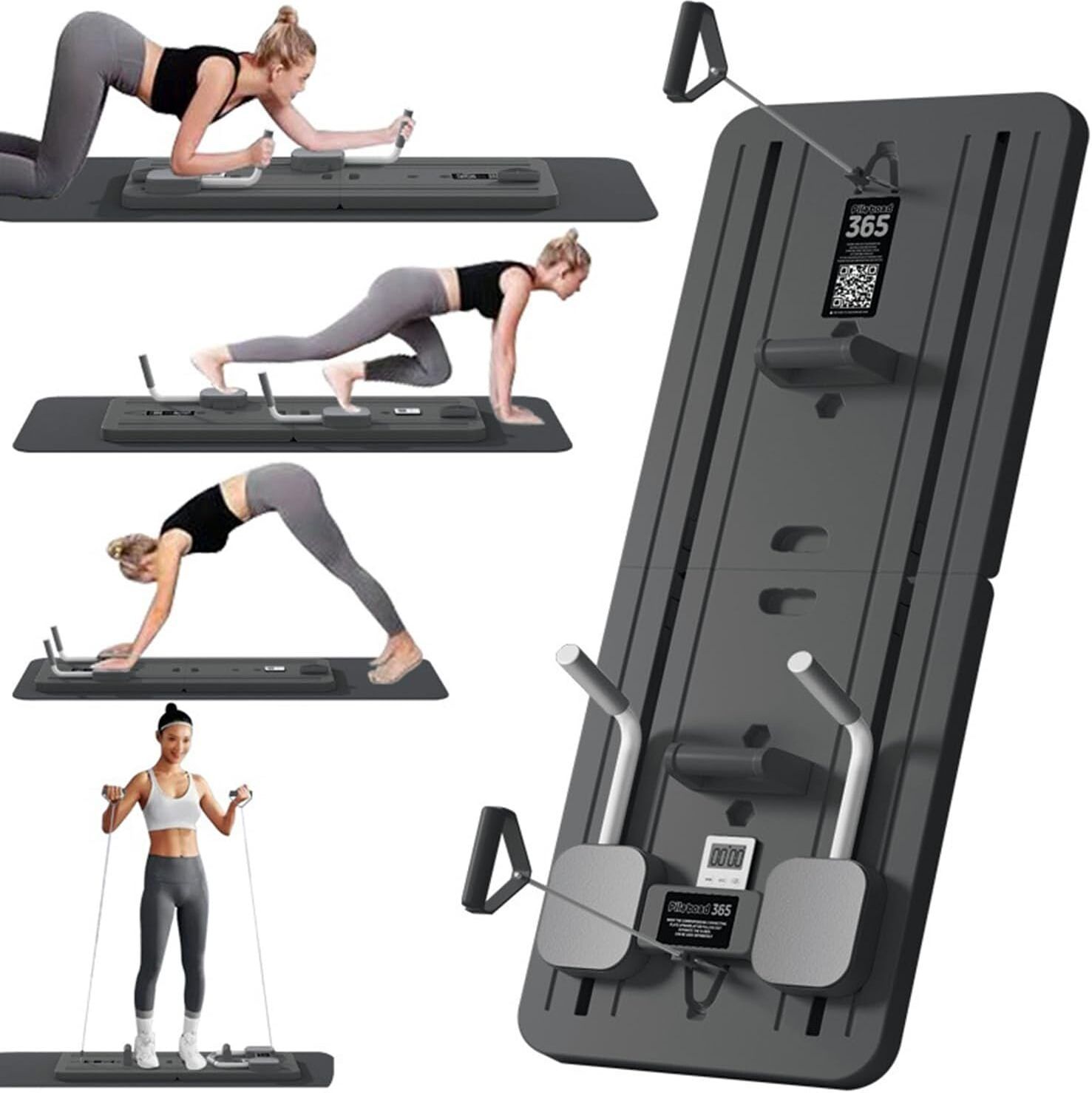 5-in-1 Multifunctional Sliding Board Pilates Reformer with Resistance Bands & Timer, Core Trainer Ab Machine Fitness Foldable Pilates Reformer-image-46