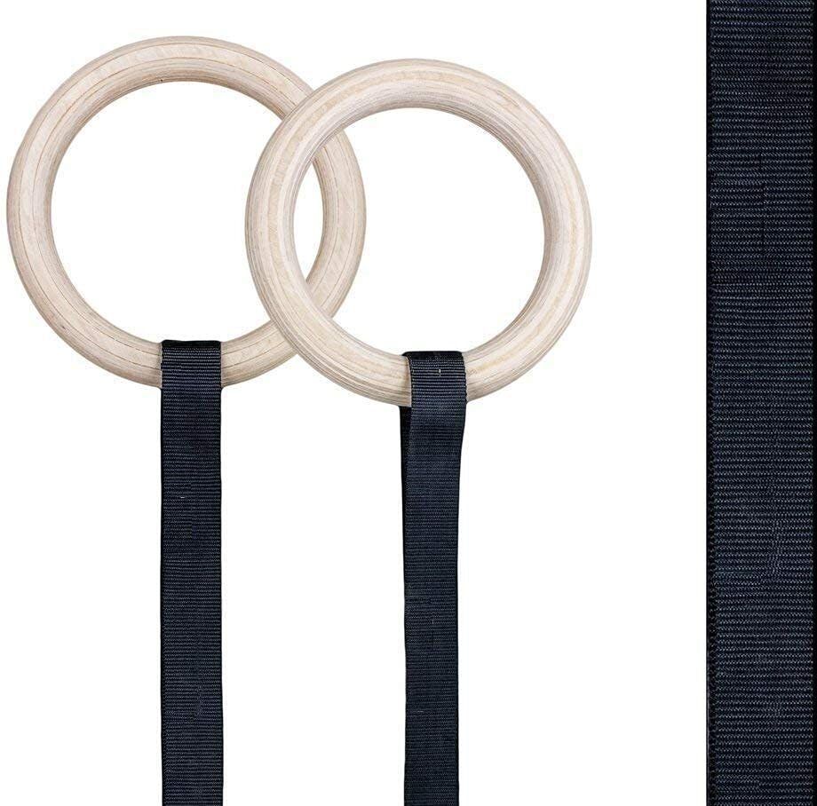 Gym Rings, Wood Gymnastic Rings Adjustable Straps, Heavy Duty Gym Equipment Pilates Ring