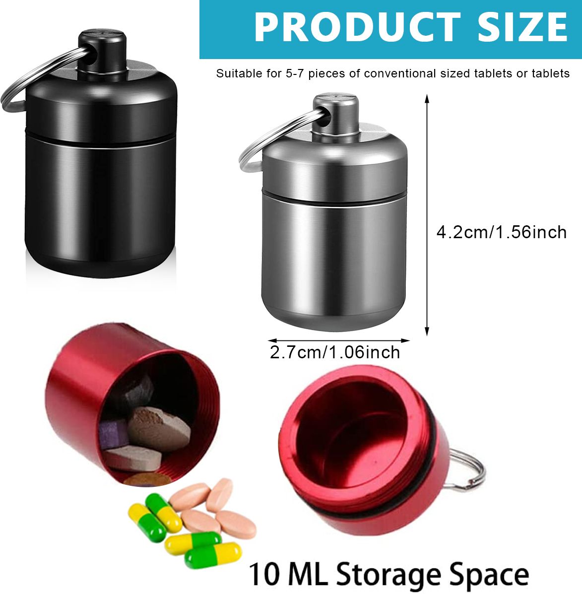 14 Days 3PCS Mini Aluminum Keychain Medication Pill Box, Waterproof Mini Metal Pill Pill Box-image-3
