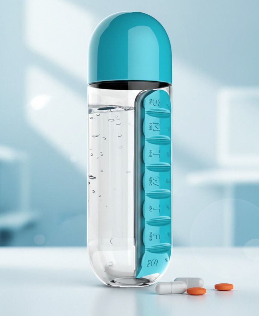 fairlis 7-day Weekly Pill Organizer Storage 7 Days with Water Bottle Pill Box-picture-32