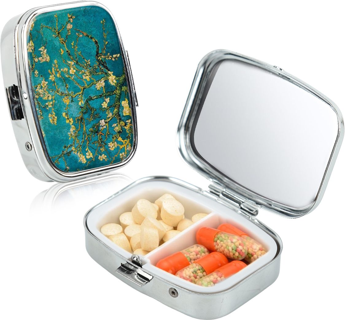 1-day Pill Box with Two Compartments Compact Metal Medicine Organizer Case Pill Box-image-4