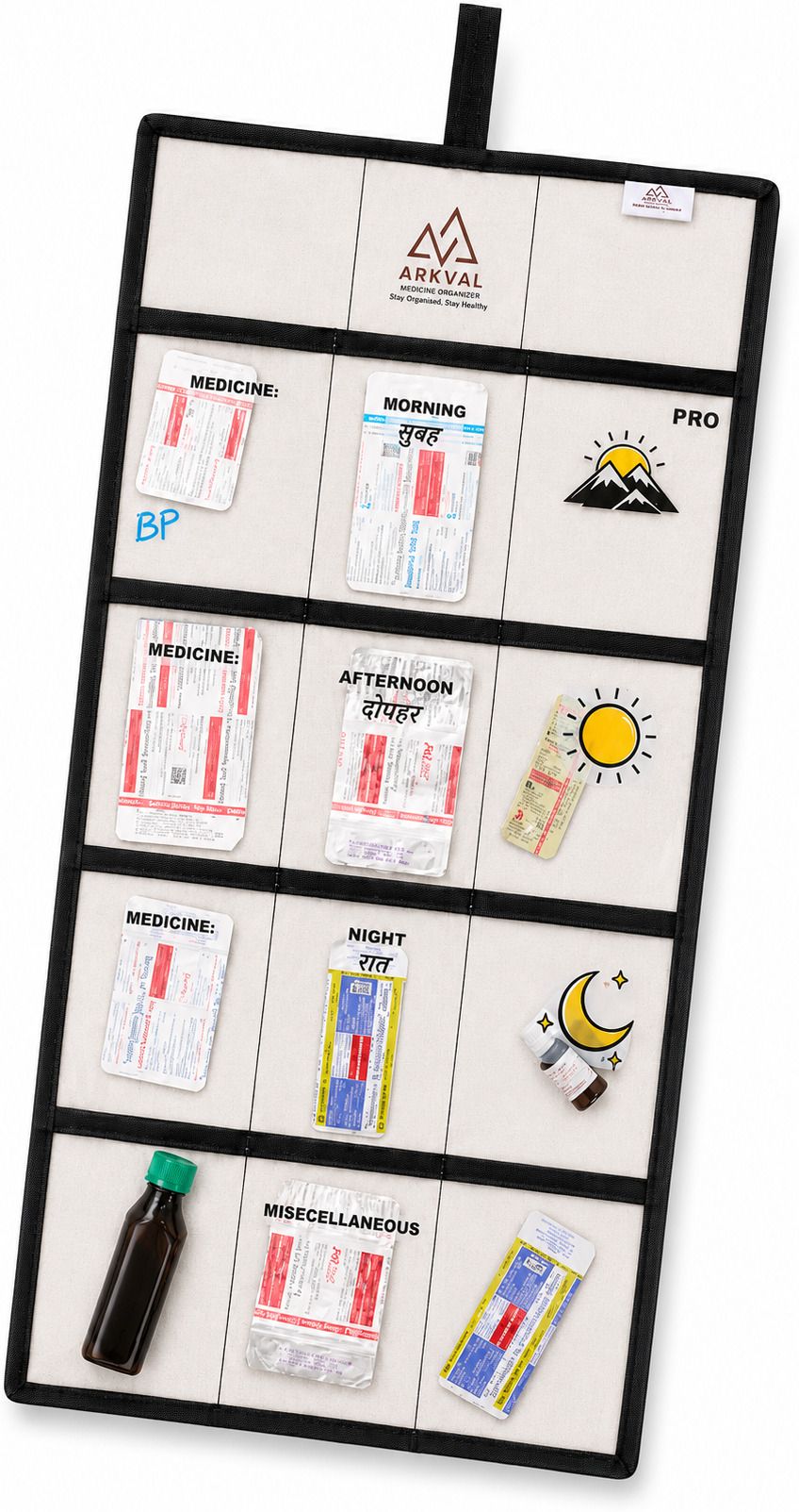 30 Days Pro 12 Pockets Medicine Organizer for Home & Travel | 30"x16.5" Hindi Pill Box-image-46
