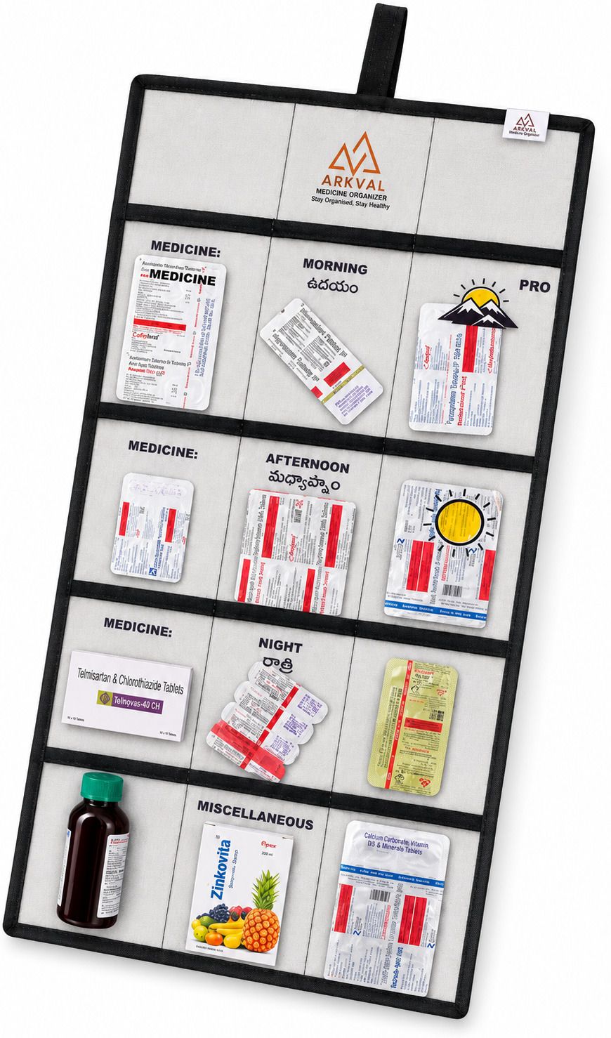 30 Days Pro 12 Pockets Medicine Organizer for Home & Travel | 30"x16.5" Telugu Pill Box-image-25