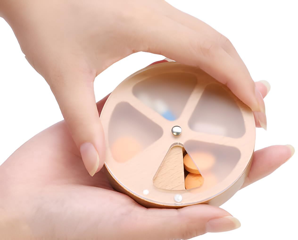 Wooden Rotating Pill Organizer – 4 Compartment Portable Round Pill Box SpinNest Round Wooden 5 Section Organizer Box Pill Box-image-47