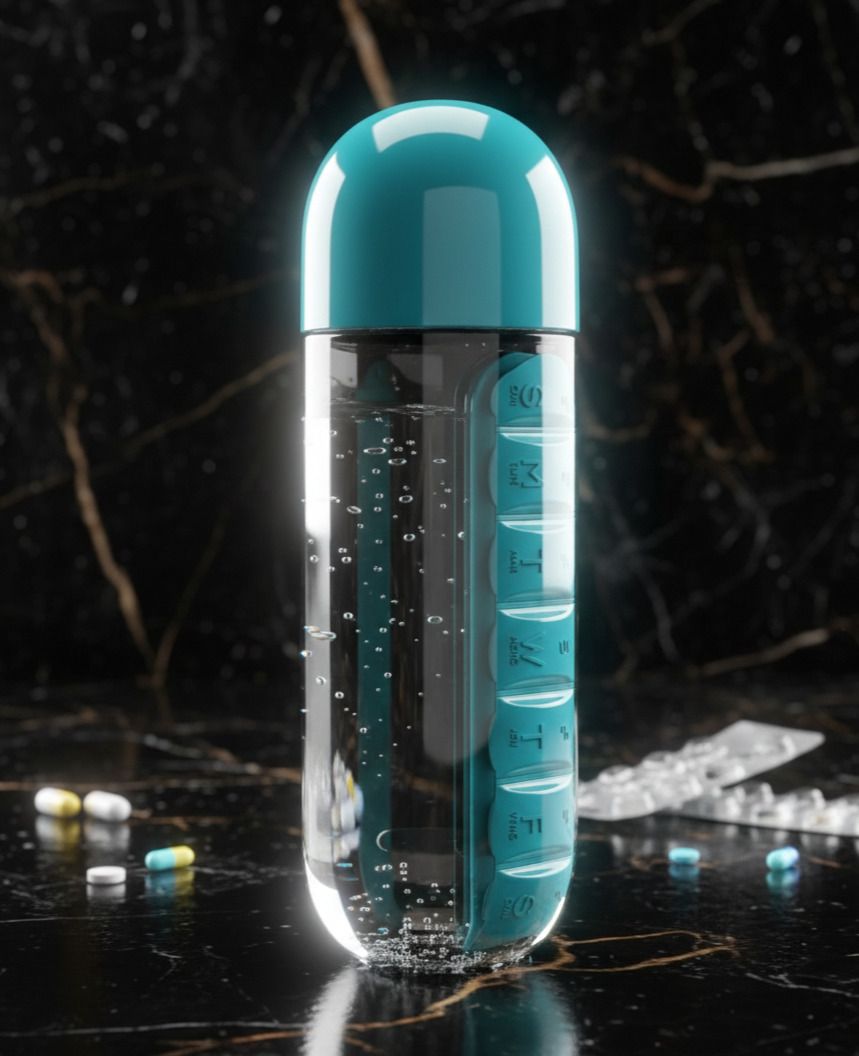 fairlis 7-day Portable Weekly Pill Box with Water Bottle 7 Day Medicine Case Pill Box-picture-16