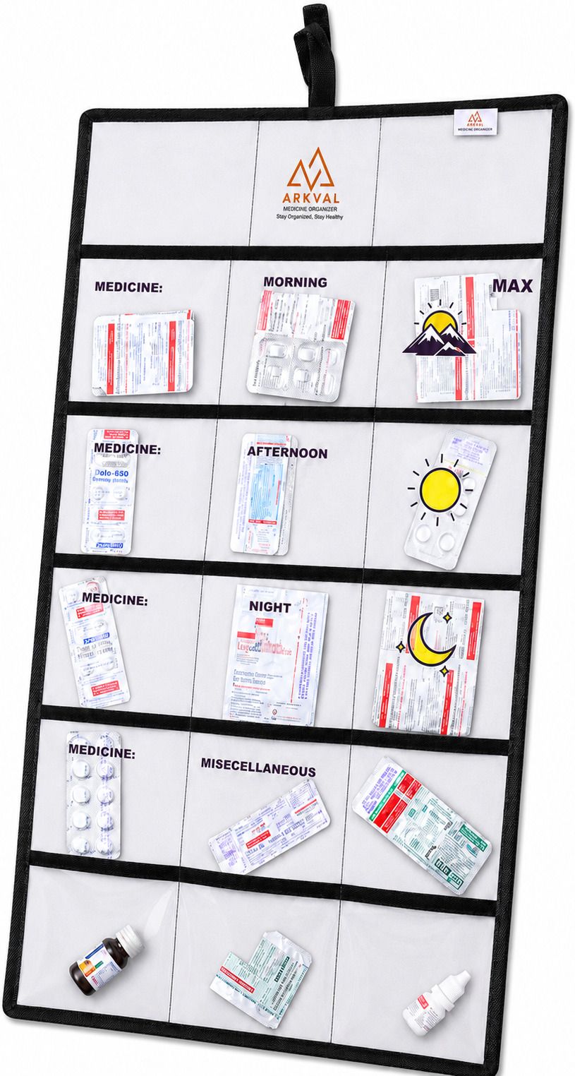 arkval 30 days MAX 15 Pockets Hanging Medicine Organizer for Home & Travel | 30"x16.5" English Pill Box-picture-11