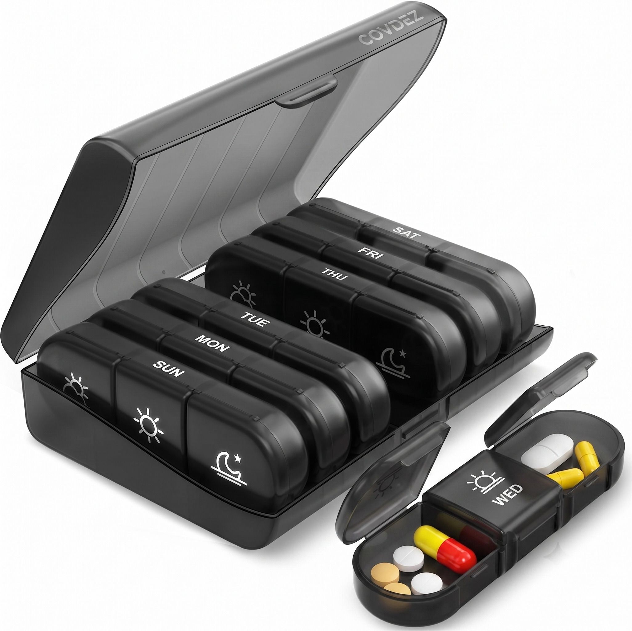 covdez 7 DAY 7 Day Medicine Box 3 Times Subah Dopahar Raat Dawai Dabba Spill Proof Travel BPA Pill Box-picture-28