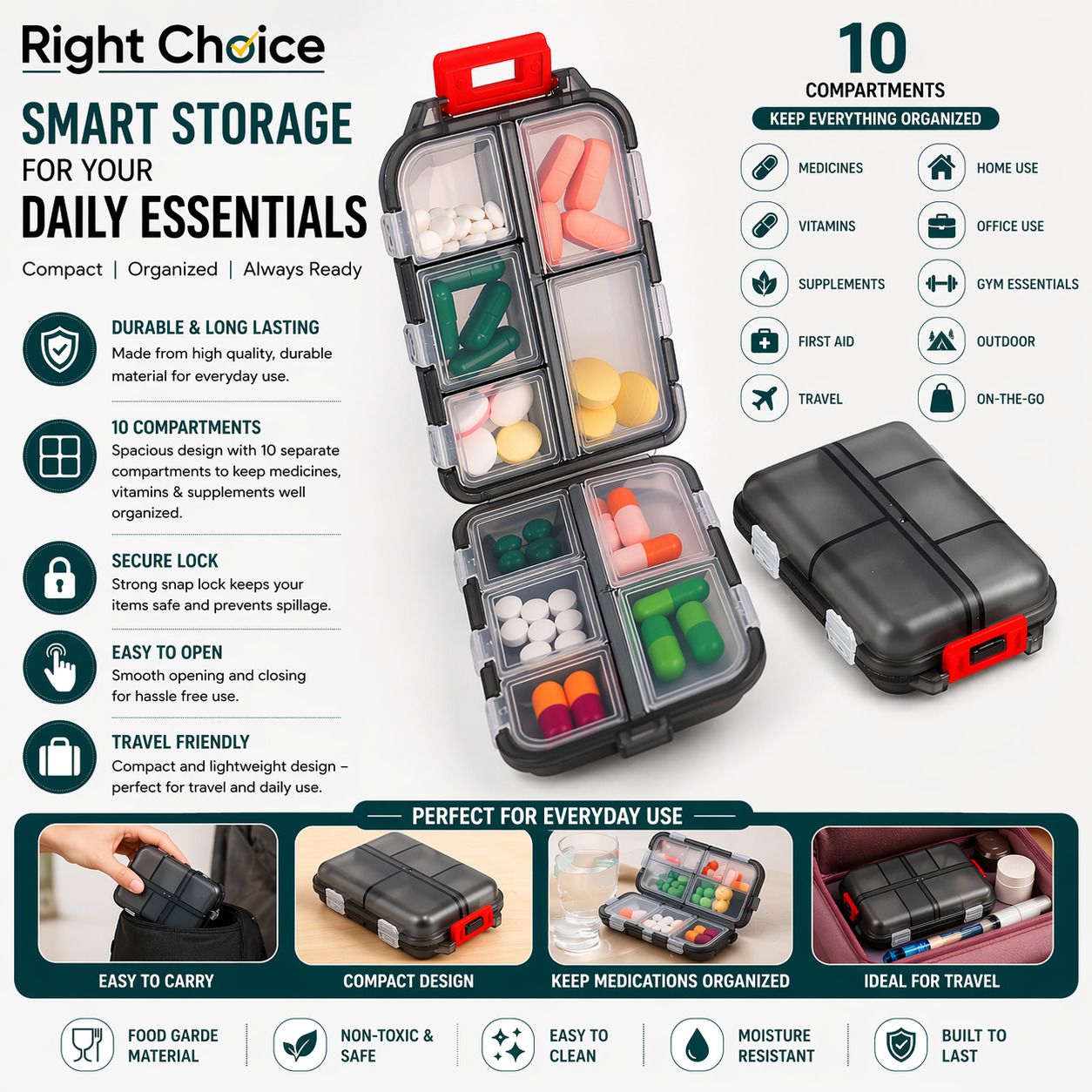7 DAYS RightChoice Pill Organizer Box 10 Compartments Pill Box-image-39
