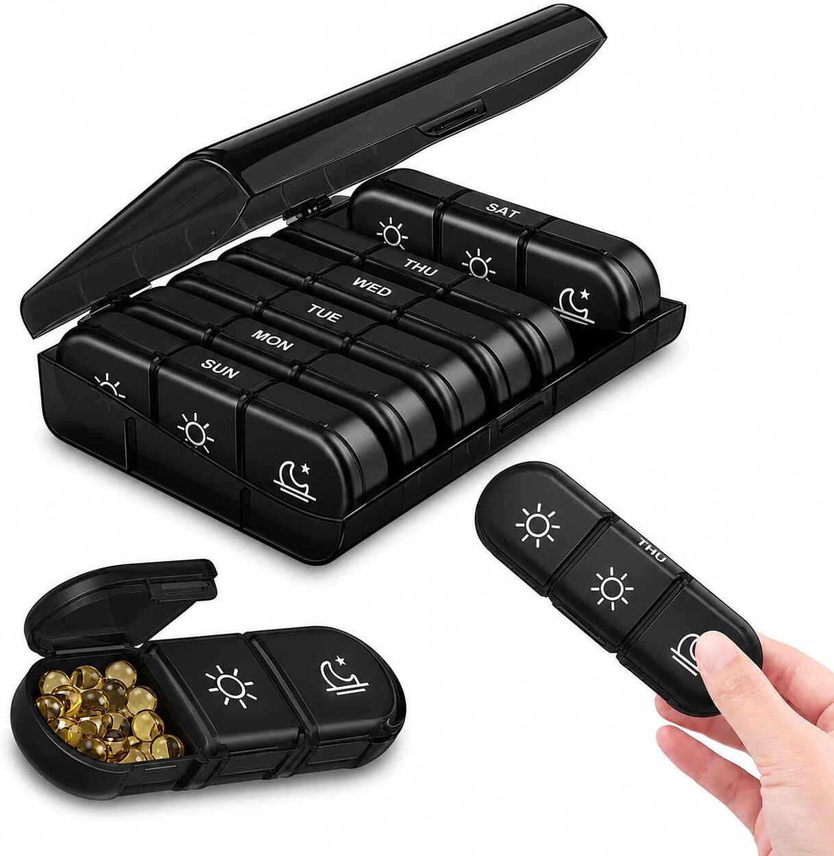 ramekommerce 7 Days (Morning, Afternoon, Night) 7-Day Weekly Pill Organizer with 3 Compartments Pill Box-picture-11