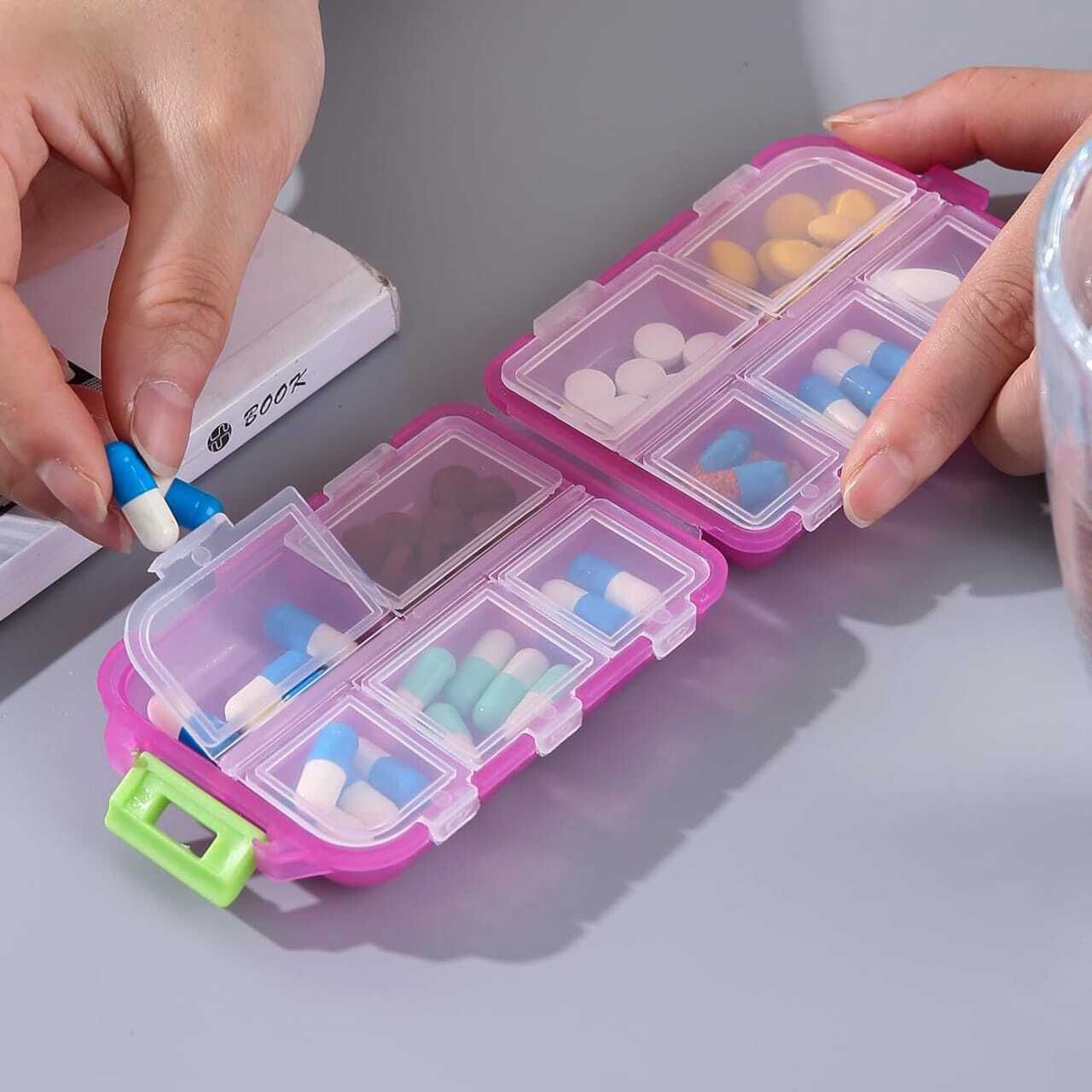 juiciq 1 Week Portable 2 Layer 10 Compartment Pill Box For Home Outdoor And Travelling 1 Pcs Pill Box-picture-15