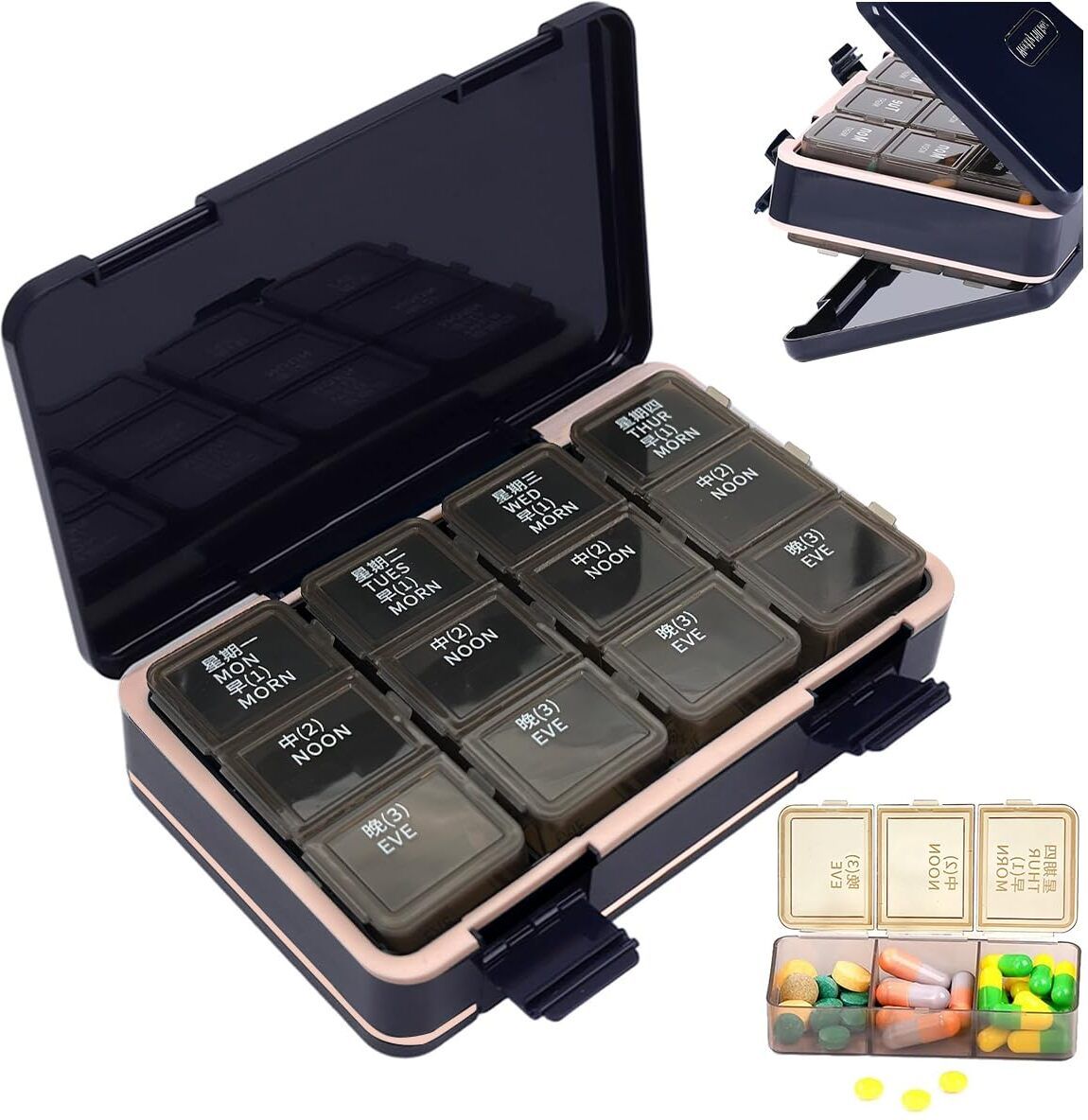 elephantboat 7-day Weekly pill organizer with 3 times a day compartments for travel use portable Pill Box-picture-18