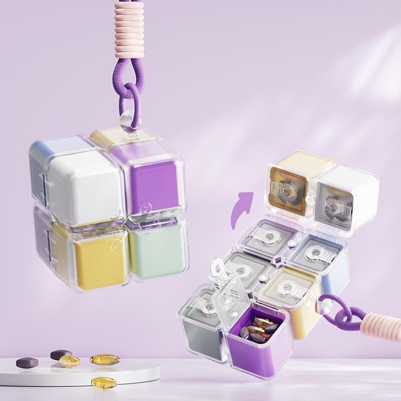 28 DAYS Cube 8-Compartment Pill Box Organizer - Magnetic Lock Travel Medicine Case Pill Box-image-1