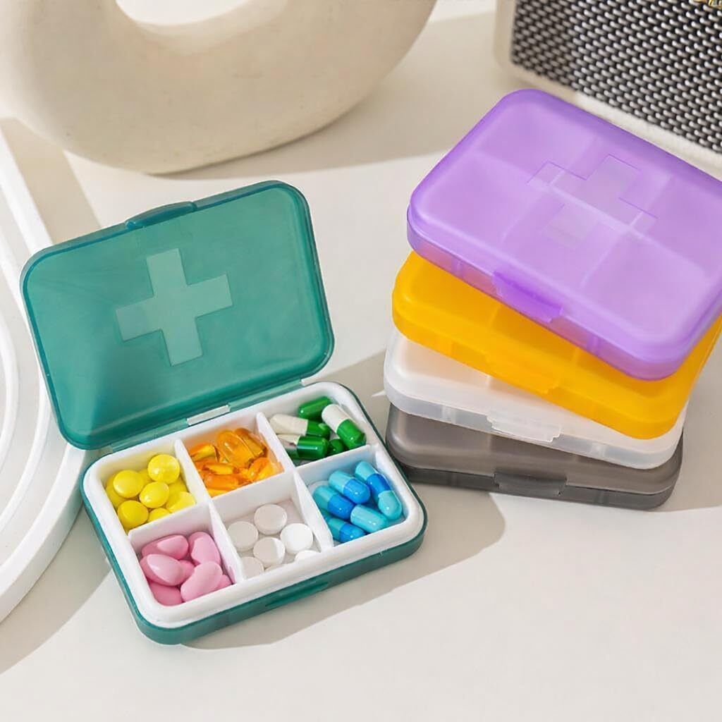 6-day Mini Pill Organizer Box – Portable 6 Compartment Medicine Storage Case Pill Box-image-34