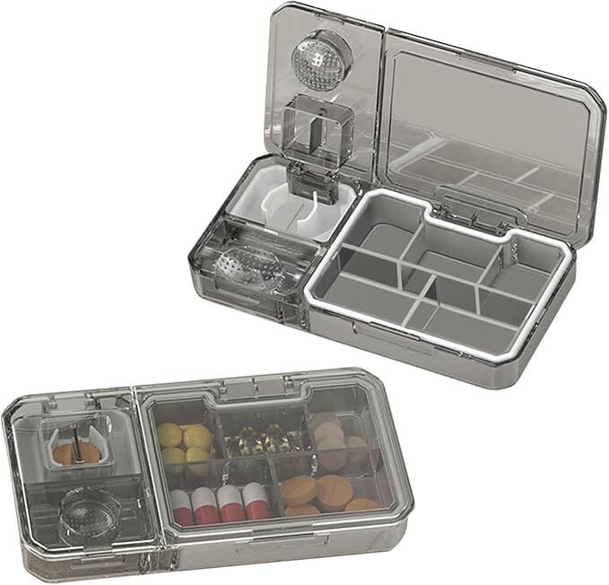 mamya 1 week 4-in-1 Premium Travel Pill Organizer - Professional Pill Cutter, Tablet Grinder Pill Box-picture-4