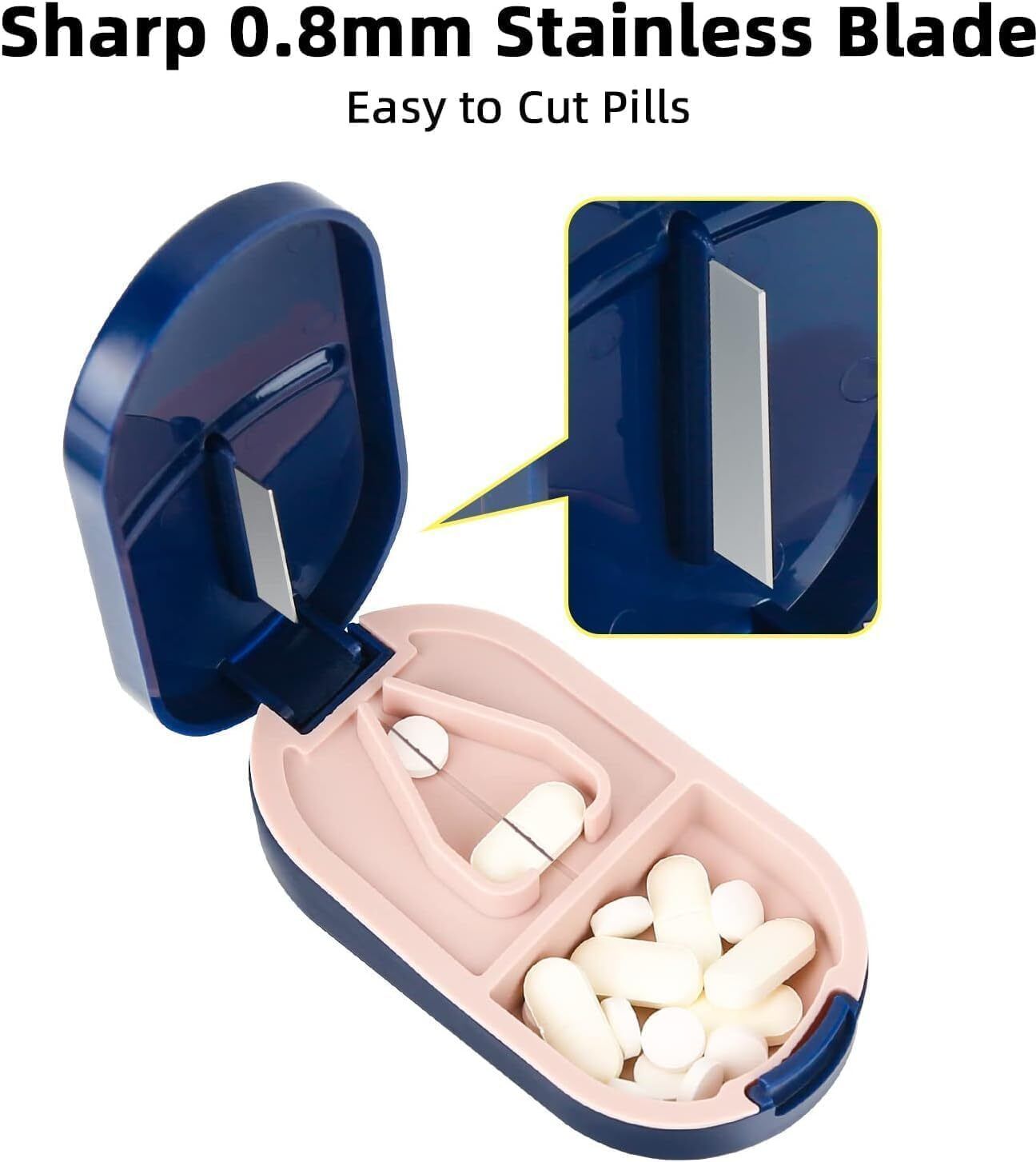 Portable Pill Box Tablets Cutter, Medicine Organizer Box blue medicine cutter sharp stainless steel blade blue pill cutter-image-47