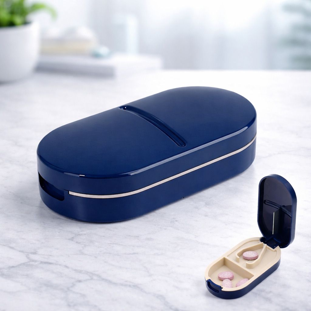2 in 1 Pill Storage Organizer with Tablet Cutter for Daily Use, Travel (Blue) MC 01 Manual Pill Cutter with Storage case-image-28