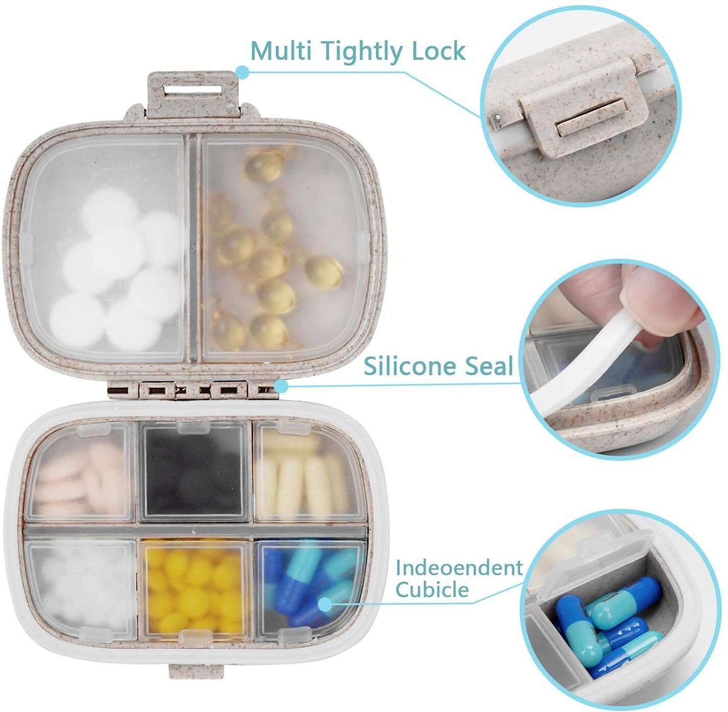 8 Compartments Pill Organizer Storage Medicine Box Cereal Fiber, BPA free - Moisture Proof Pill Box-image-43