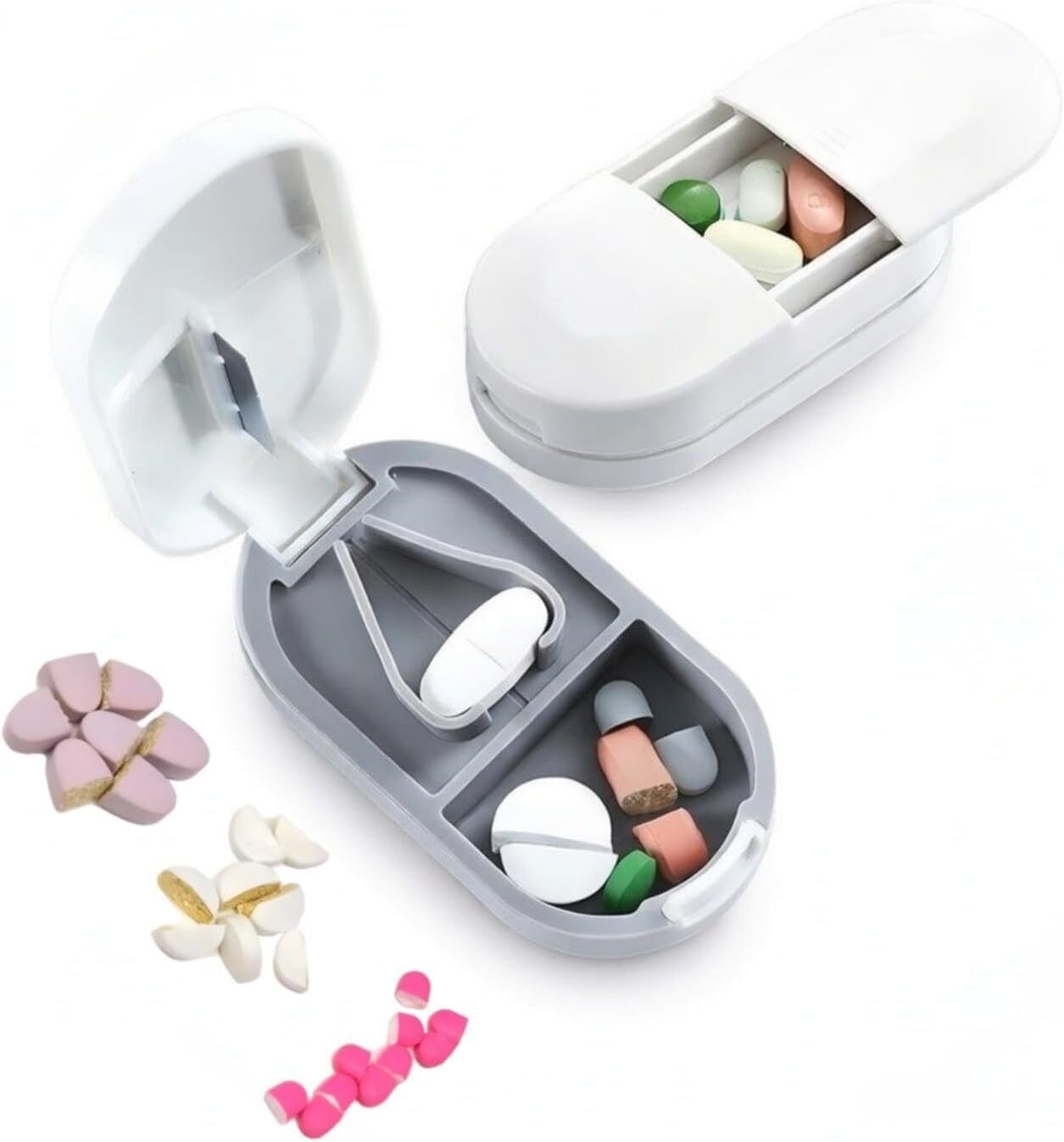 with Storage Compartment, for Travel and Daily Use (White) Pill Cutter, Precise 1/2 Pill Splitter for Small and Large Pills, Divider Manual Pill Cutter / Tablet Splitter-image-22