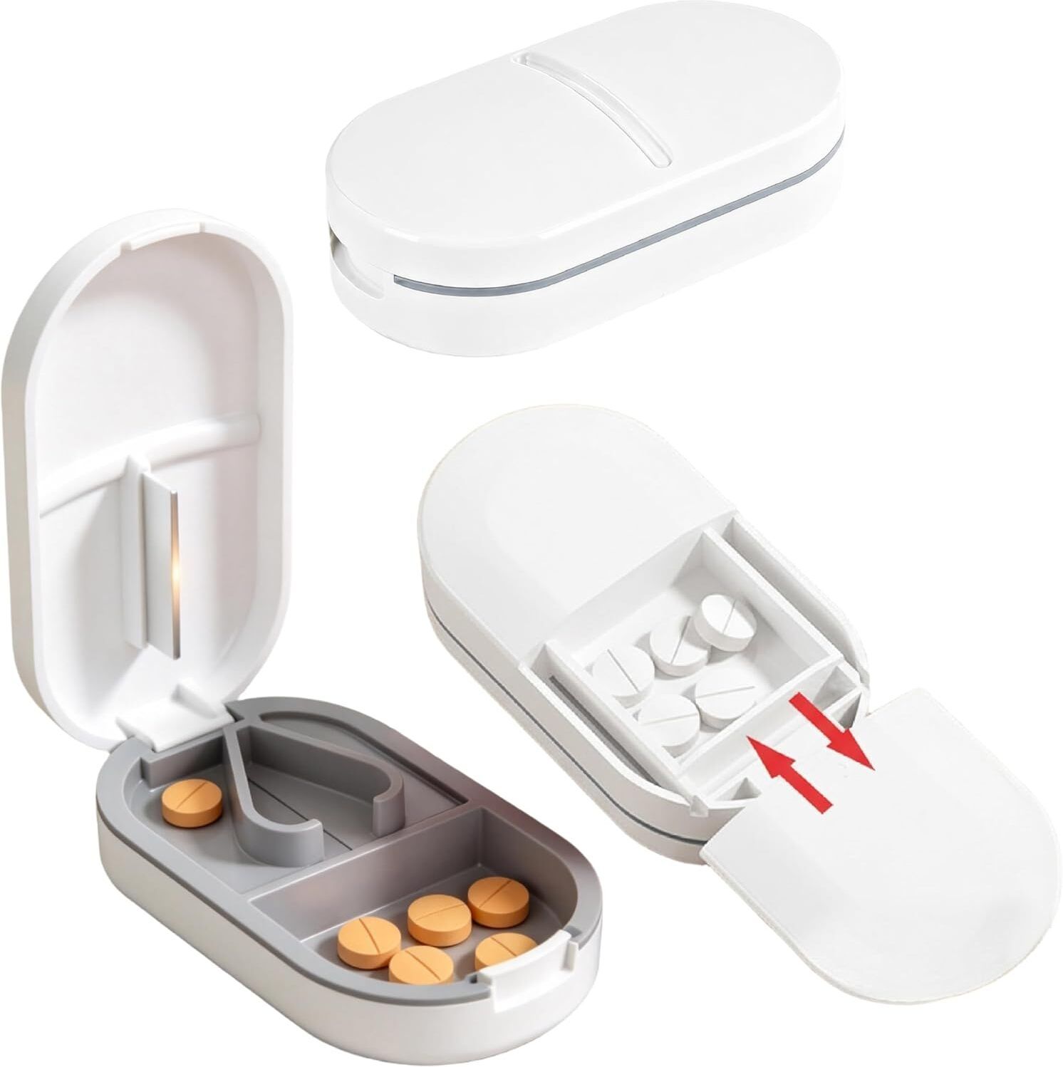 kienlix Portable Pill Box Tablets Cutter Portable Pill Box Tablets Cutter, Medicine Organizer Box with Pill Cutter for Small and Large Tablets 2 in 1 Pill Storage Organizer with Tablet Cutter for Daily Use, Travel-picture-14