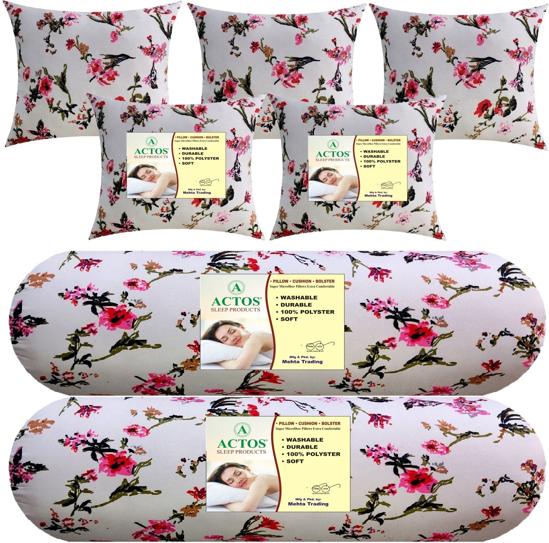 actos Microfibre Floral Bolster Pack of 7-picture-5