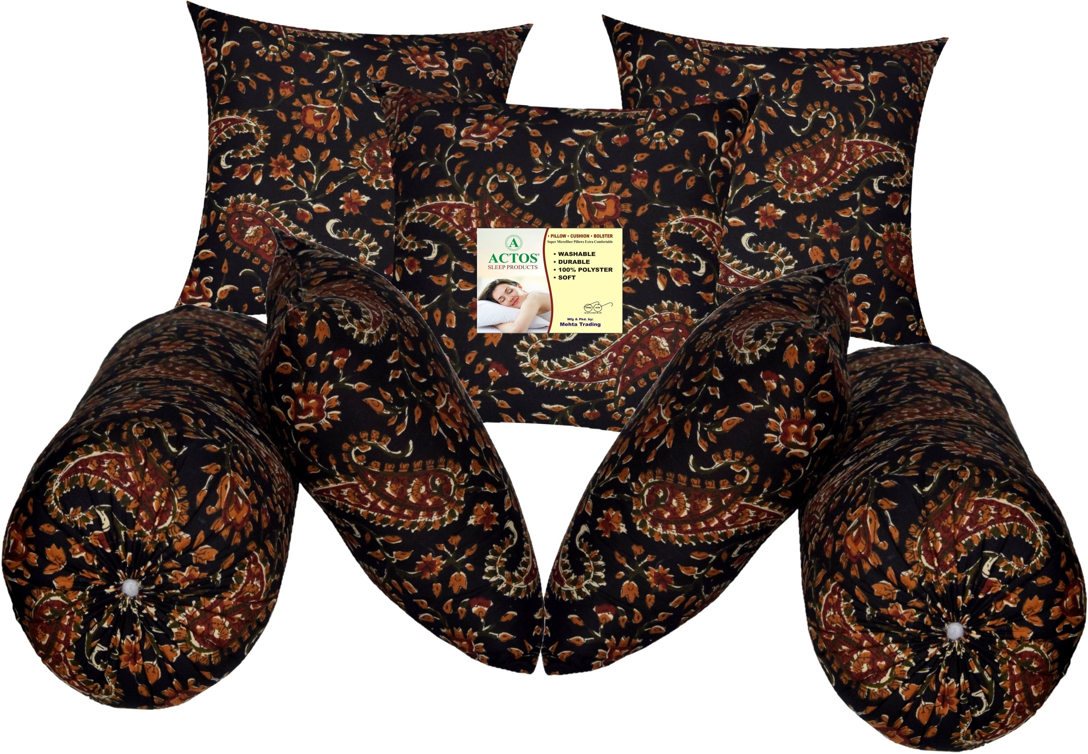 5 Cushion and 2 Microfibre Floral Bolster Pack of 7