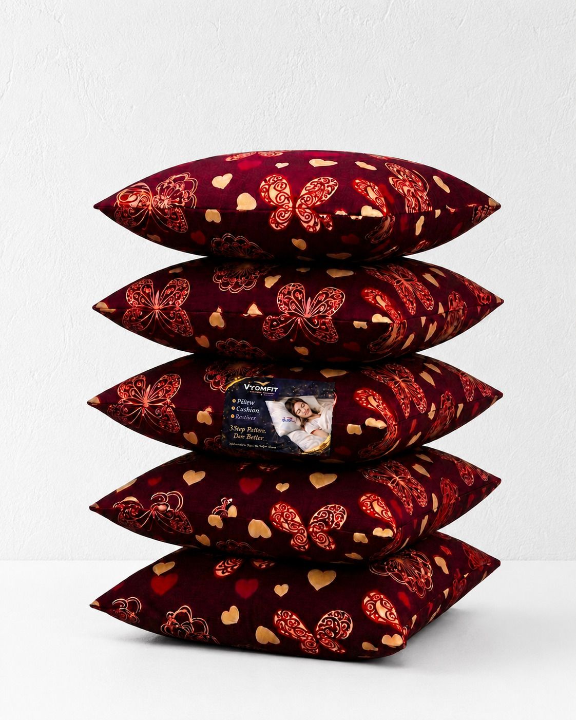 vyomfit Microfibre Cushion Pack of 5 Printed Premium Cushion Set | (16x16 inch)-picture-38