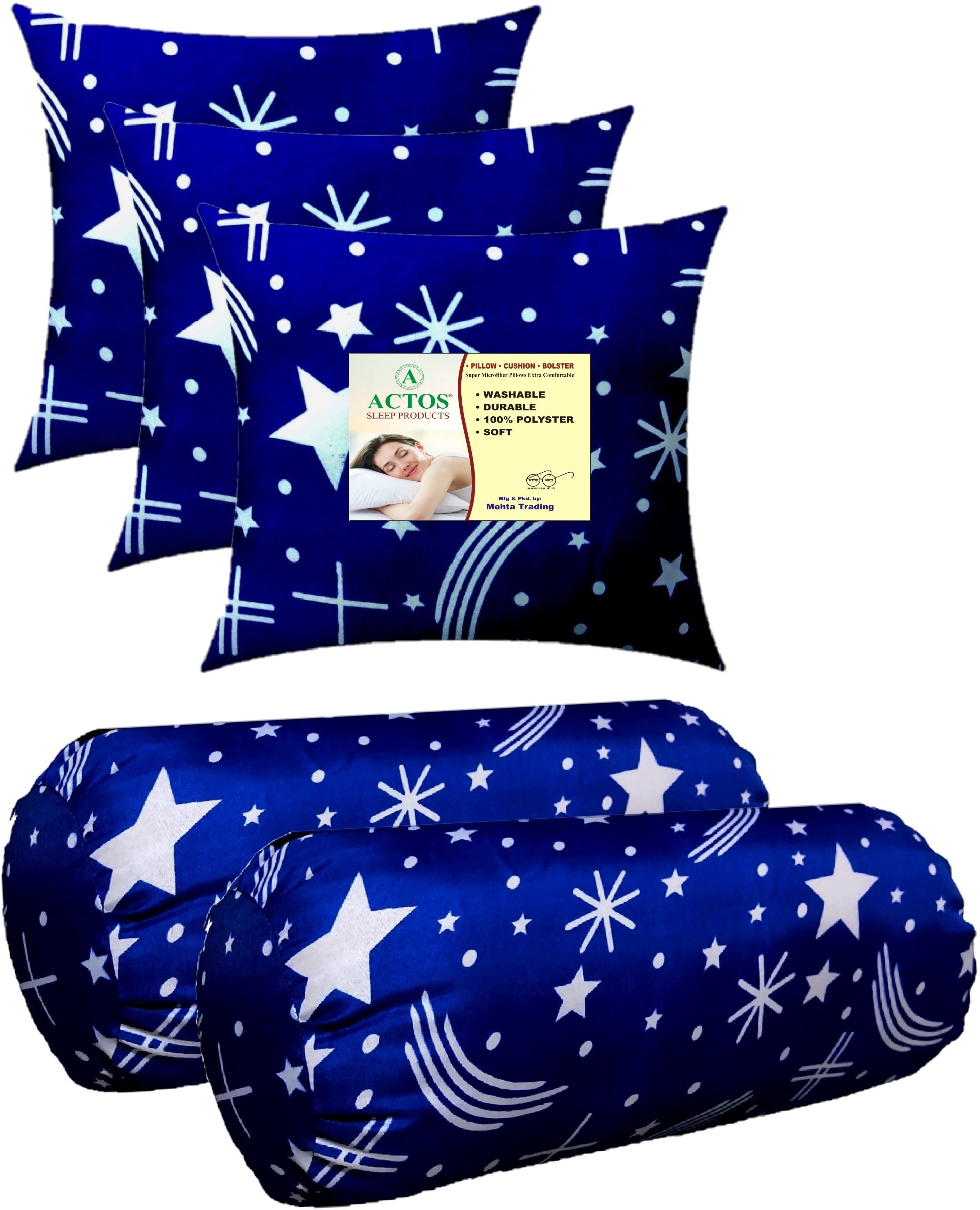 3 Cushion And 2 Microfibre Abstract Bolster Pack of 5-image-44
