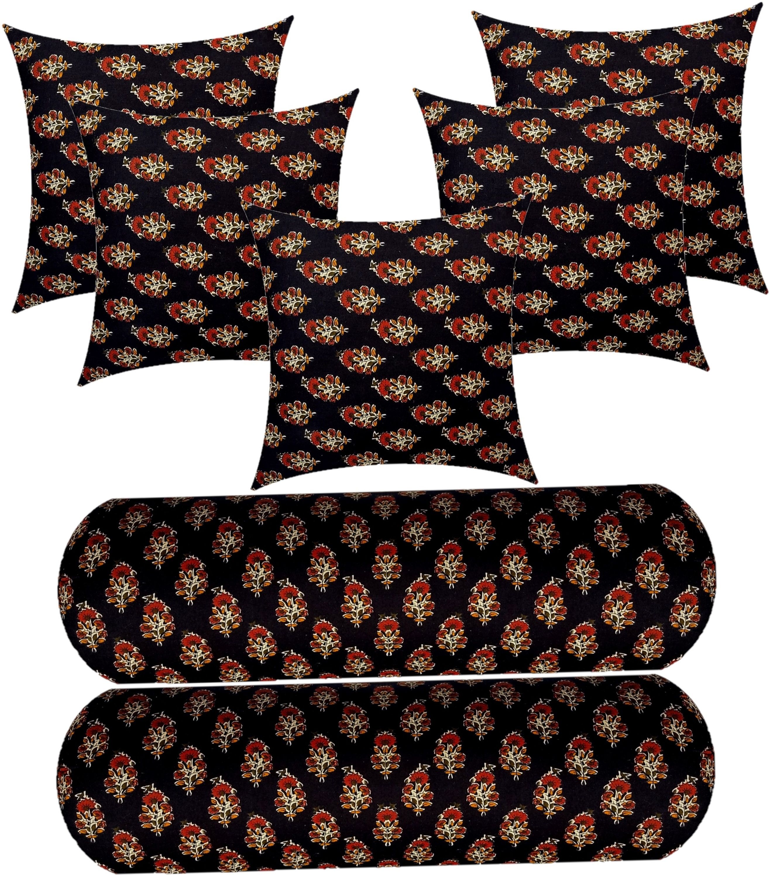 changers Microfibre Bolster Pack of 7 Floral Combo Set of 5 Cushion And 2-picture-22