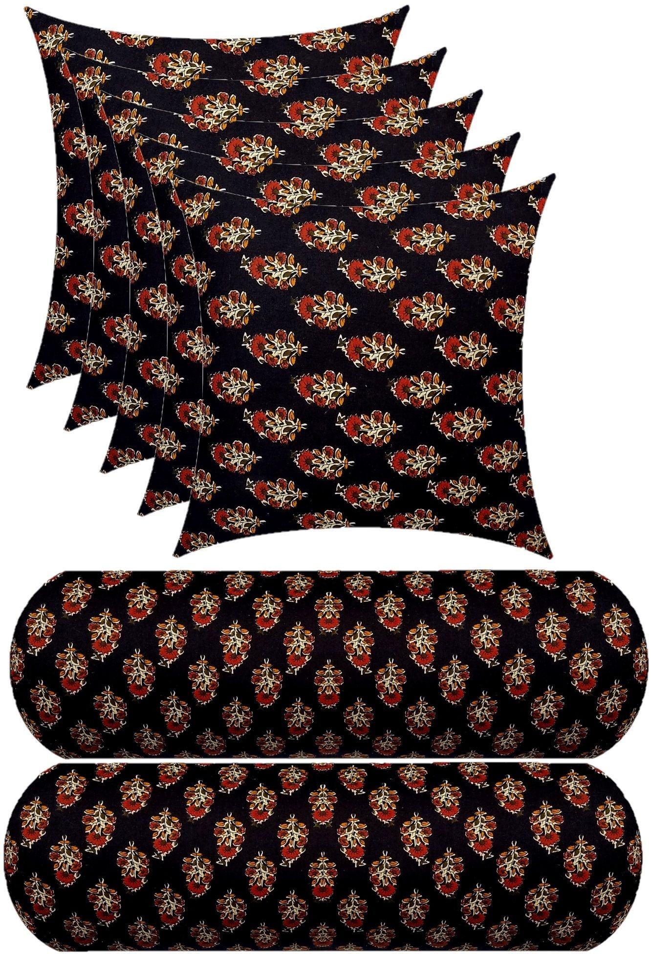 2 Bolster and 5 Microfibre Floral Cushion Pack of 7-image-49