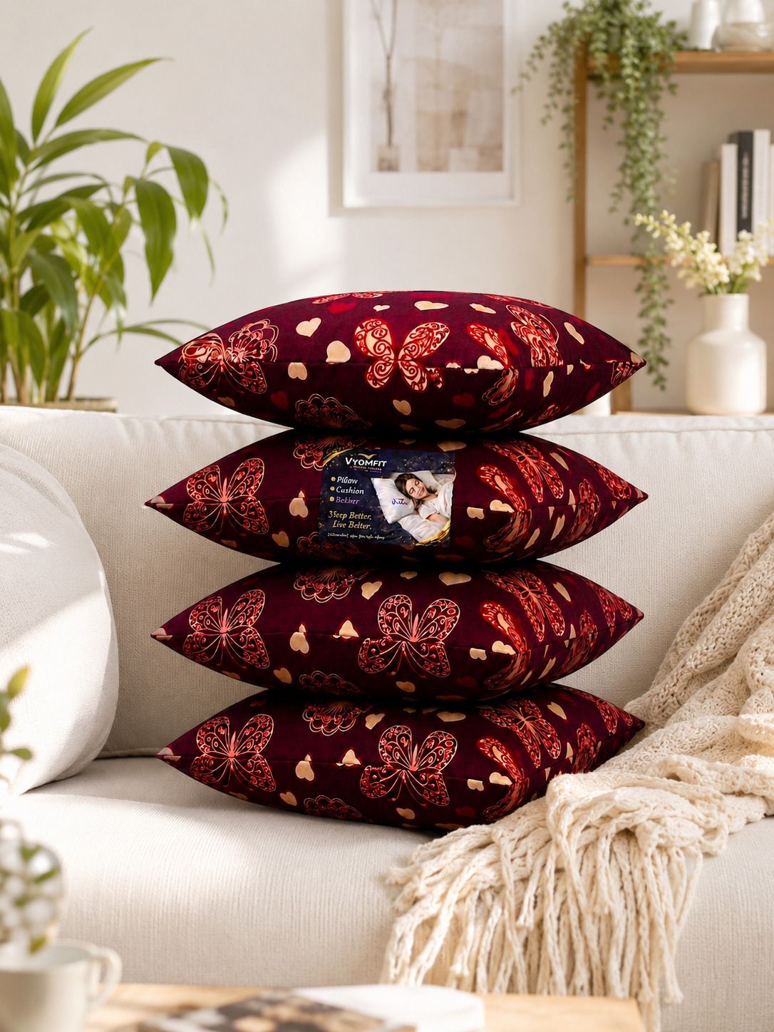 Microfibre Cushion Pack of 4 Printed Premium Cushion Set | (16x16 inch)-image-46