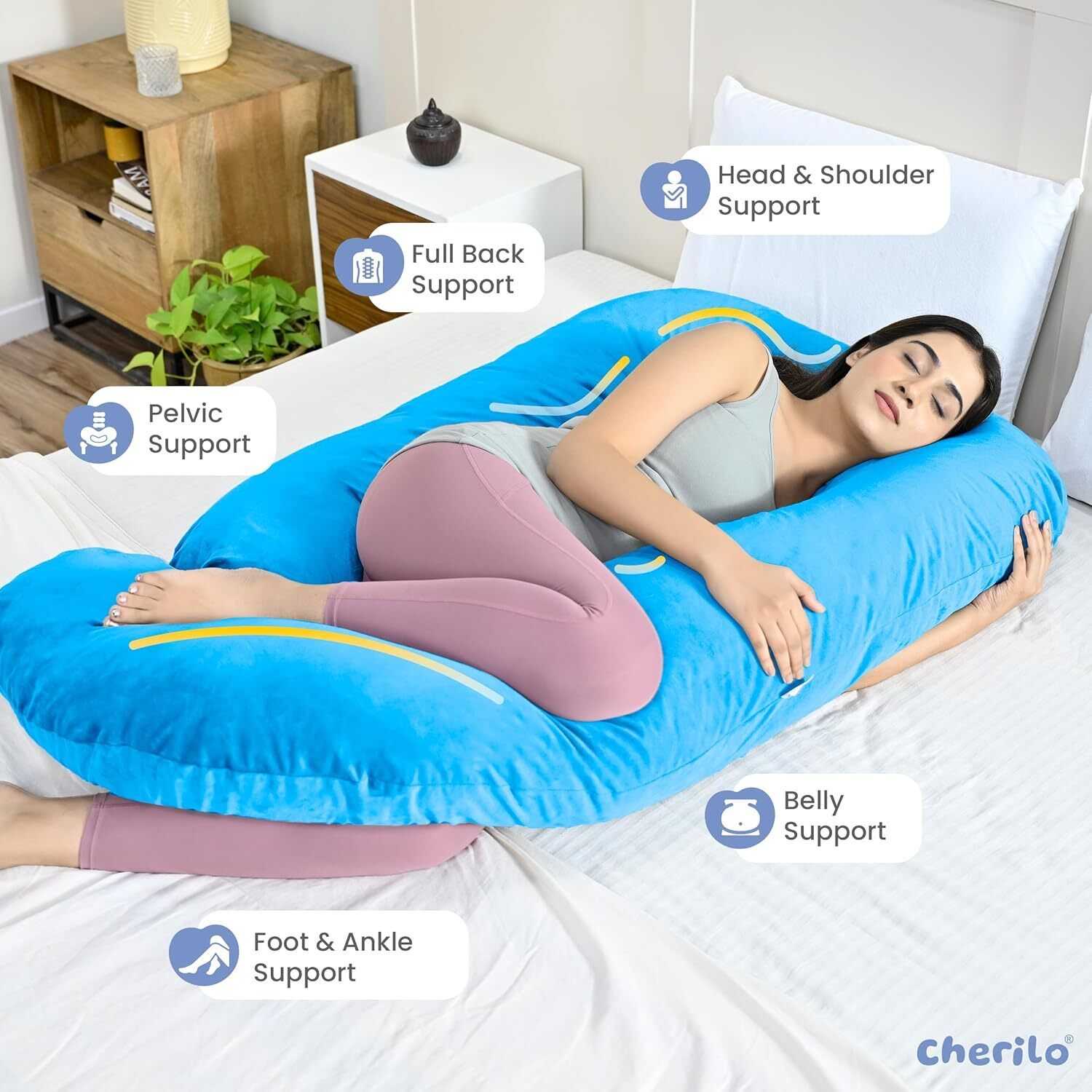 Ultra soft j shaped pillow Polyester Fibre Solid Pregnancy Pillow Pack of 1-image-20